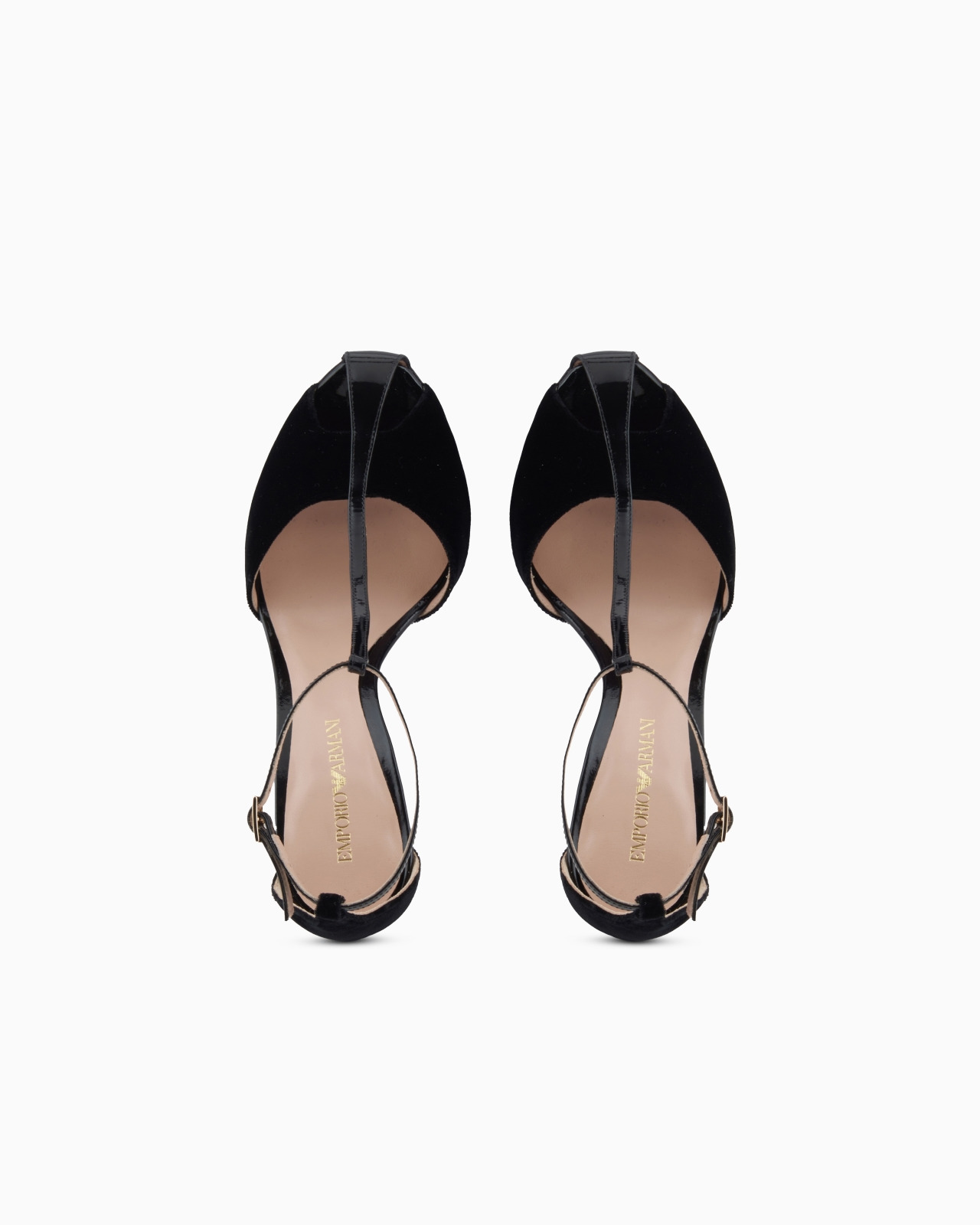 VELVET AND PATENT-LEATHER T-BAR HEELED SANDALS - 3