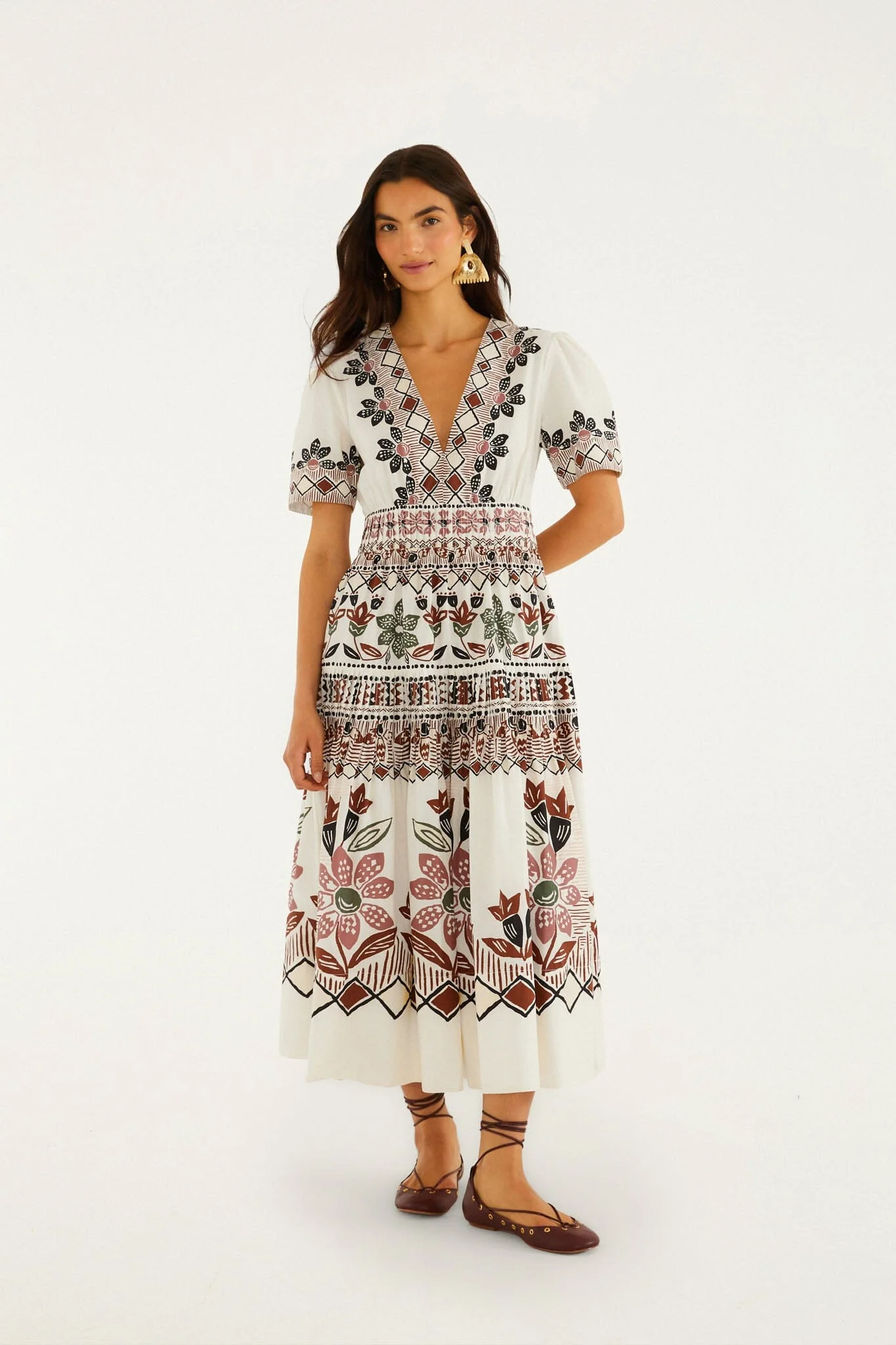 Off-White Ainika Rustic Flowers Short Sleeve Maxi Dress - 1
