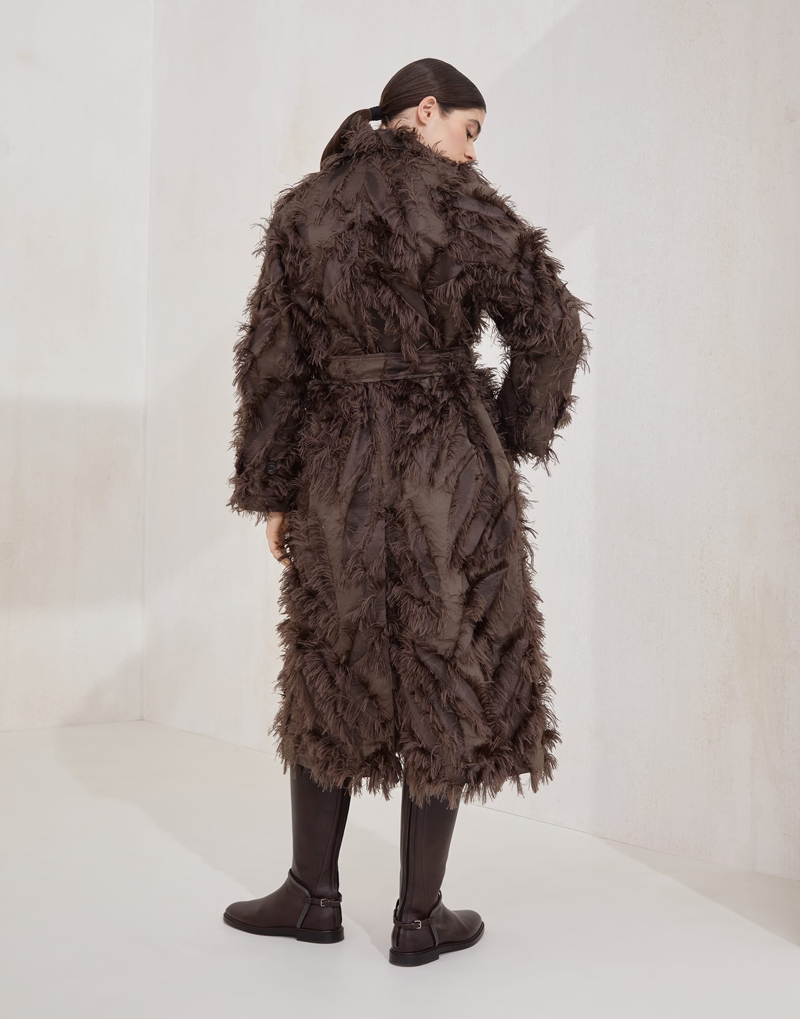 Dracaena fil coupé belted coat in techno cotton and silk with shiny cuff details - 2