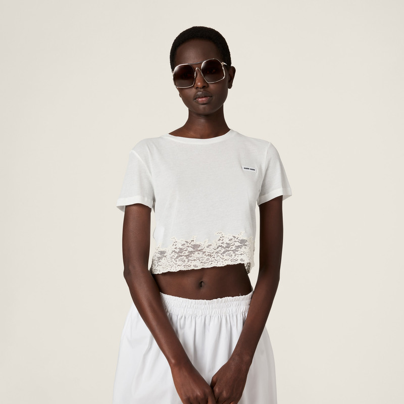 Ribbed jersey and lace T-shirt 5