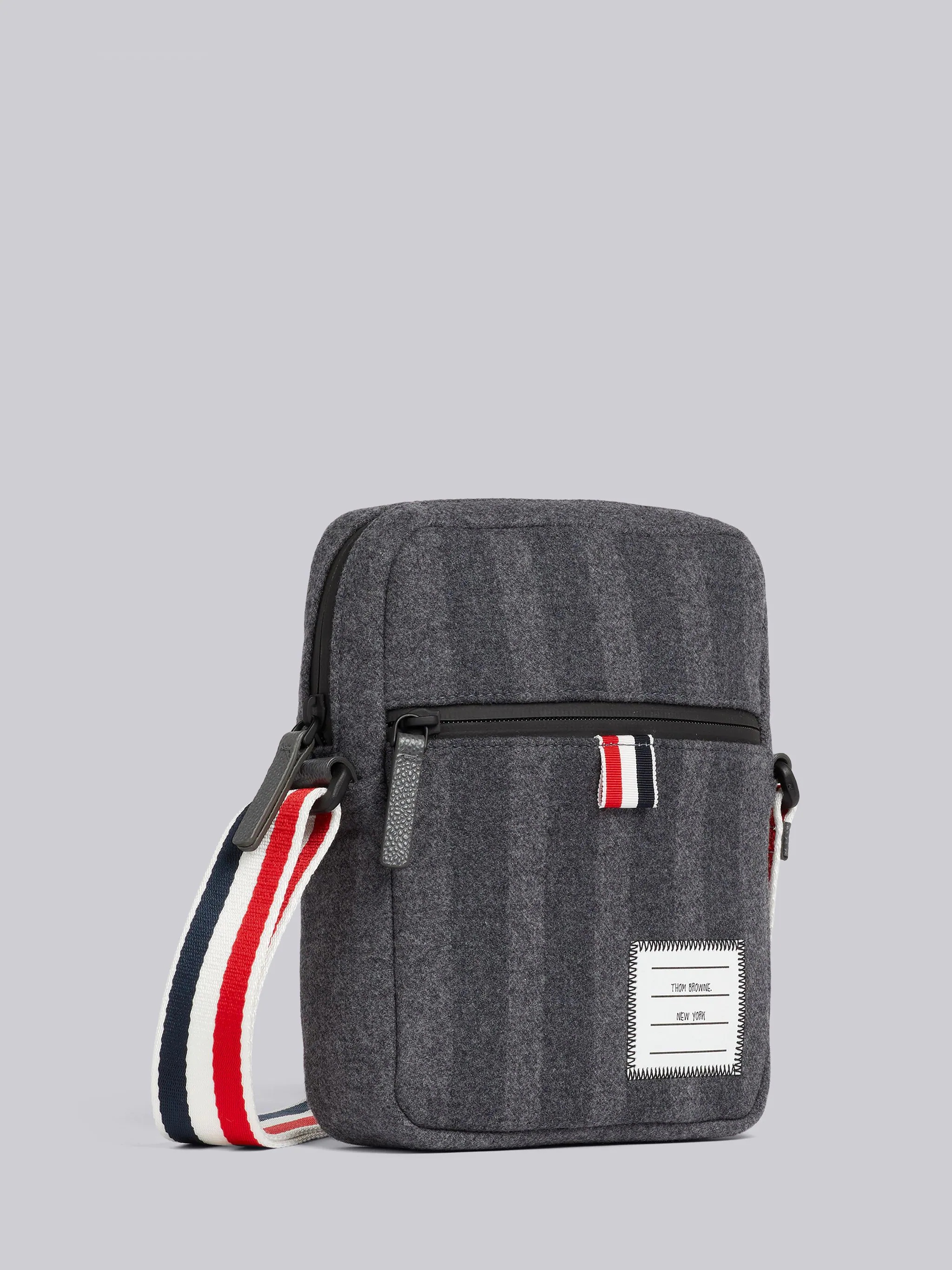 Medium Grey Double Face Melton 4-Bar Stripe Strap Camera Bag - 3