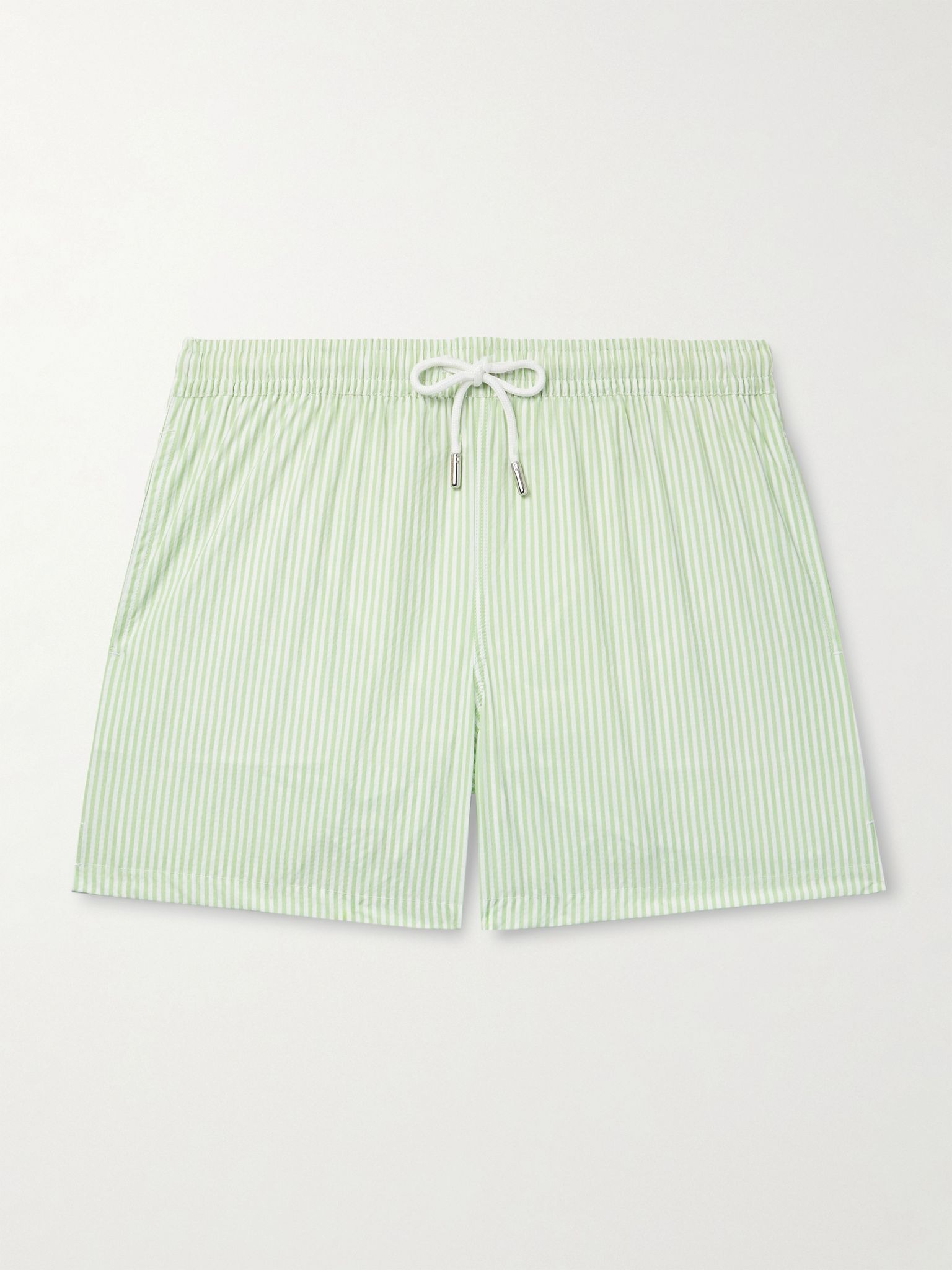 Straight-Leg Mid-Length Striped Swim Shorts Green - 1