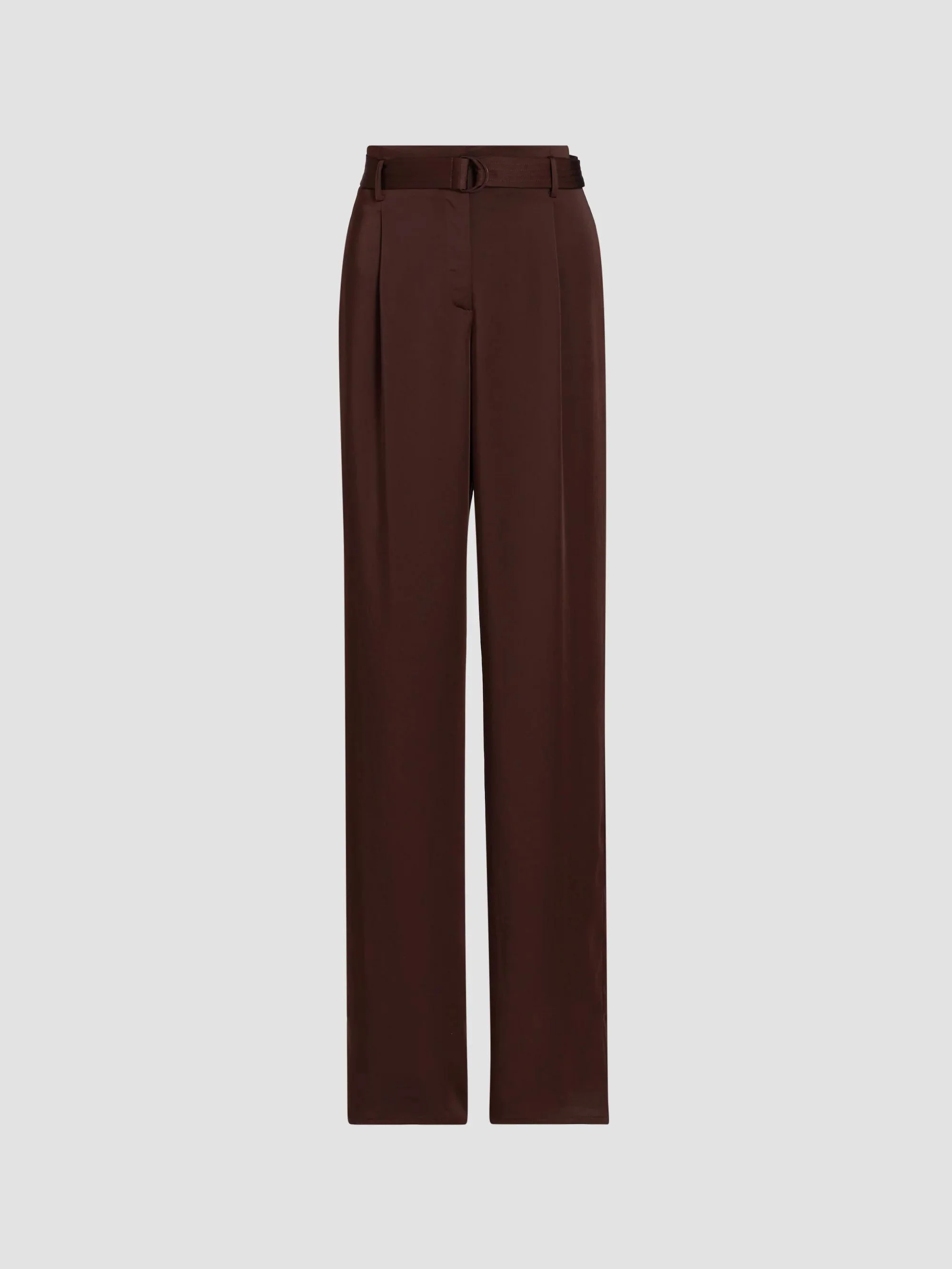 Women's Lightweight Satin High-Rise Belted Pants - Chocolate - 1