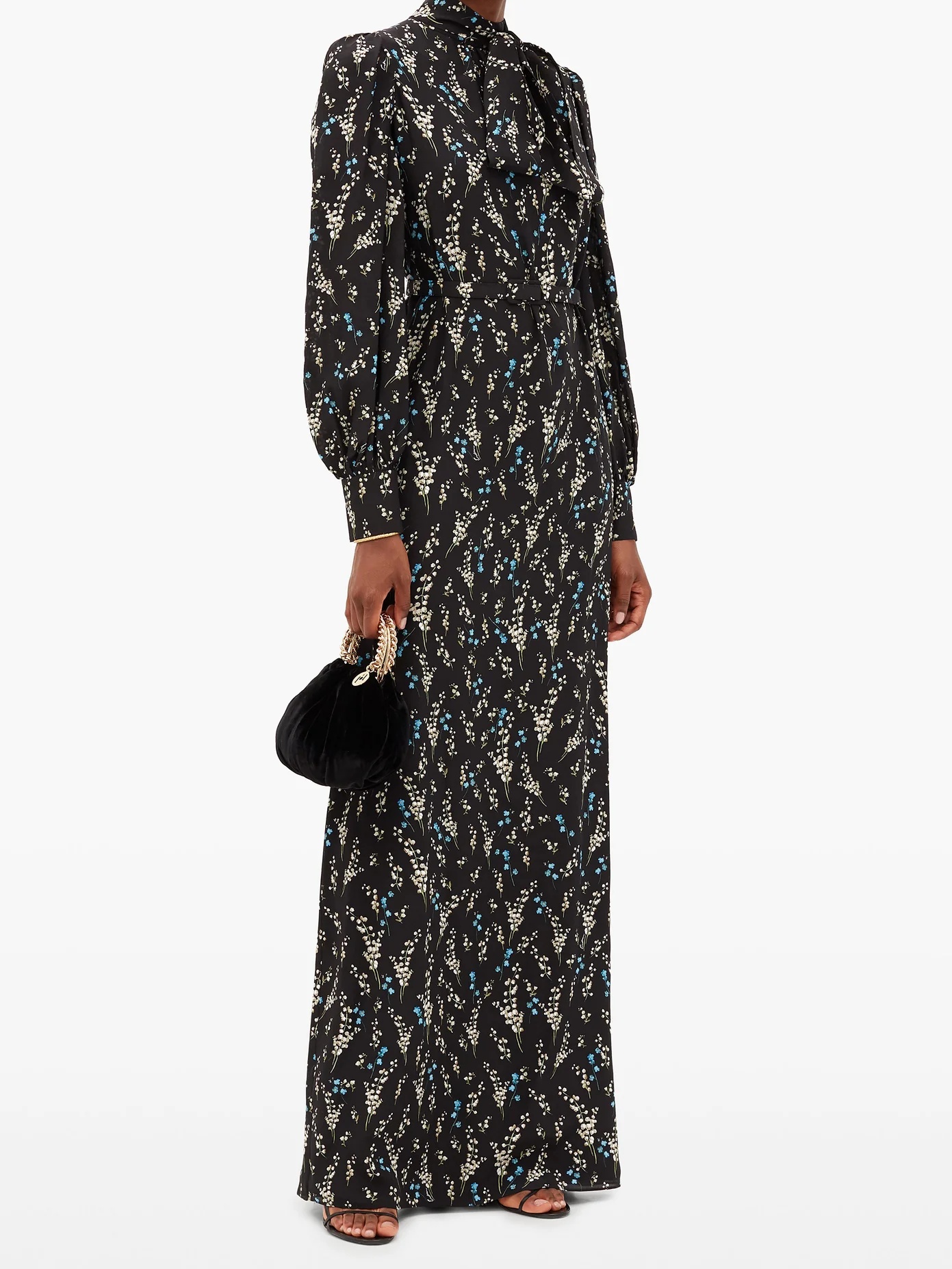 Aura Willow Ditsy-print belted silk gown - 2