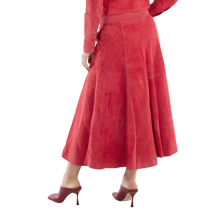 Chloe Ladies Scarlet Red Button-Up Suede Skirt, Brand Size 36 (US Size 4) - 5