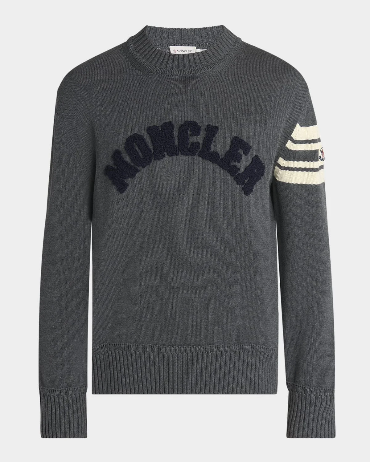 Men's Curved Logo Knit Crewneck Sweater - 1