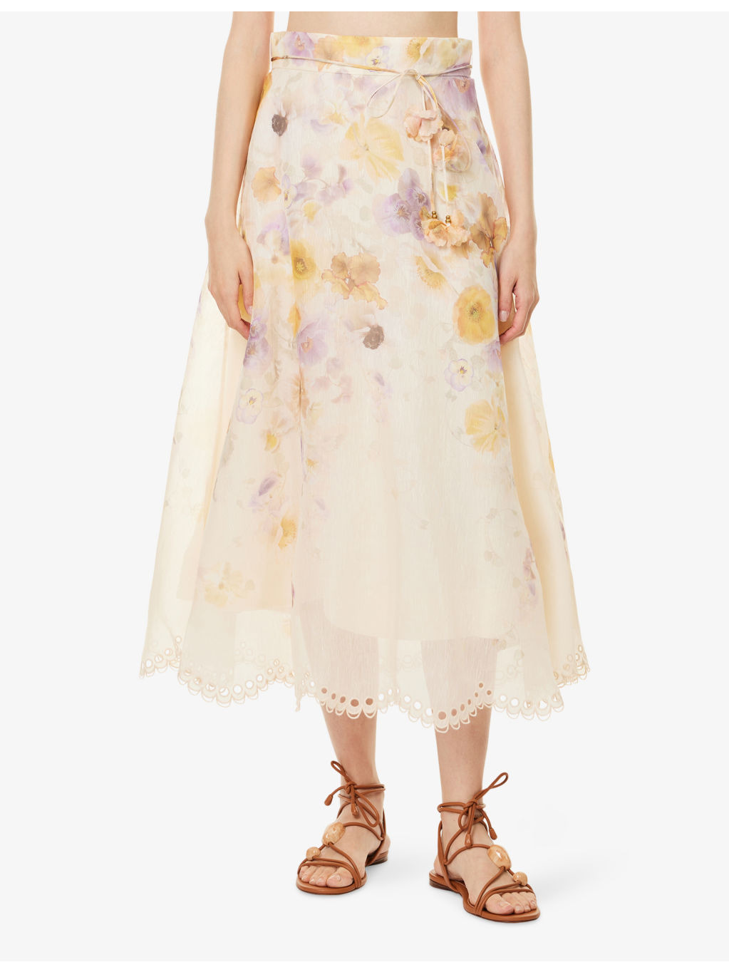 Memento Embroidered Linen And Silk Midi Skirt - 3