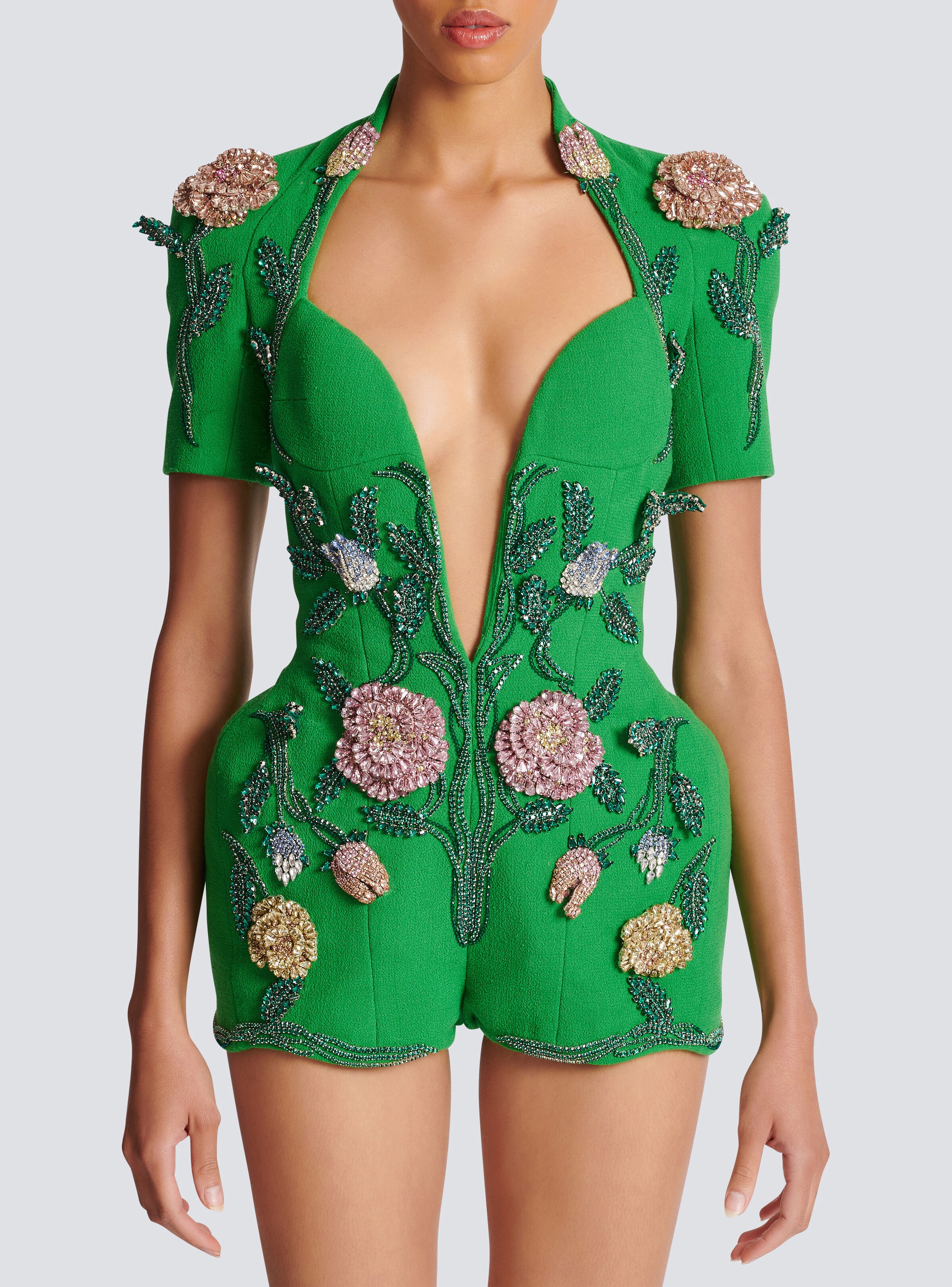 Flower-embroidered playsuit - 5