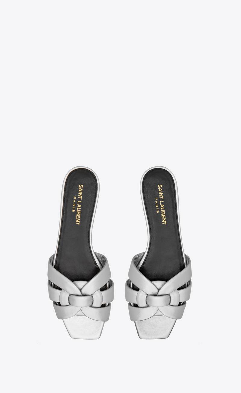 SAINT LAURENT tribute mules in metallic leather outlook