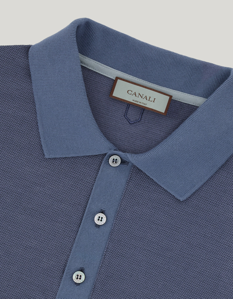 SHORT SLEEVE BUTTONED POLO SHIRT IN SILK BLEND PLAIN PIQUE. AIR FORCE BLUE 5