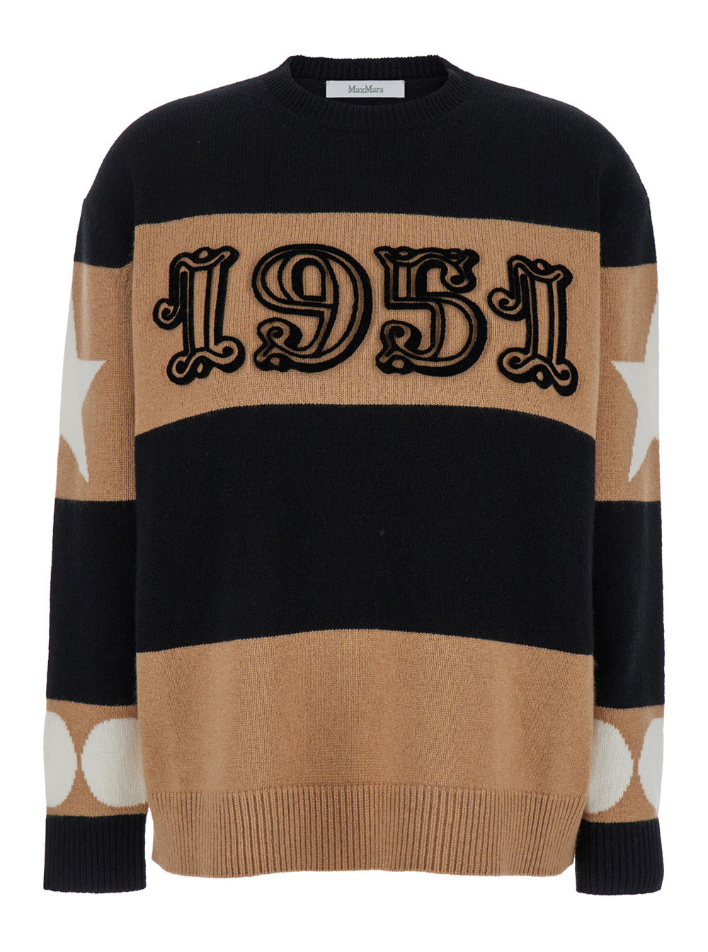 Max Mara Women Beige And Black Sweater With 1951 Print In Wool And Cashmere Woman - 1