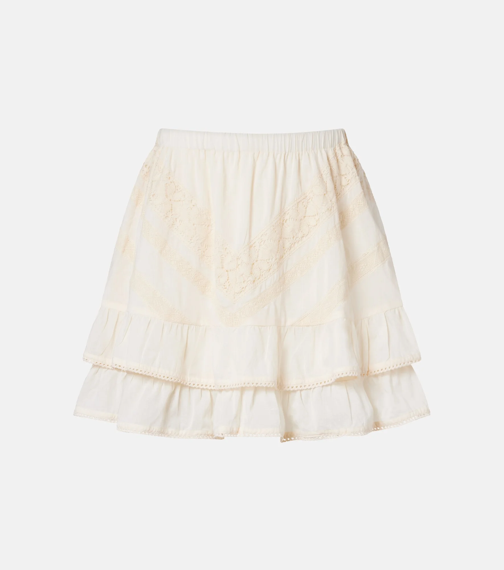 Ruffled lace-trimmed cotton miniskirt - 1