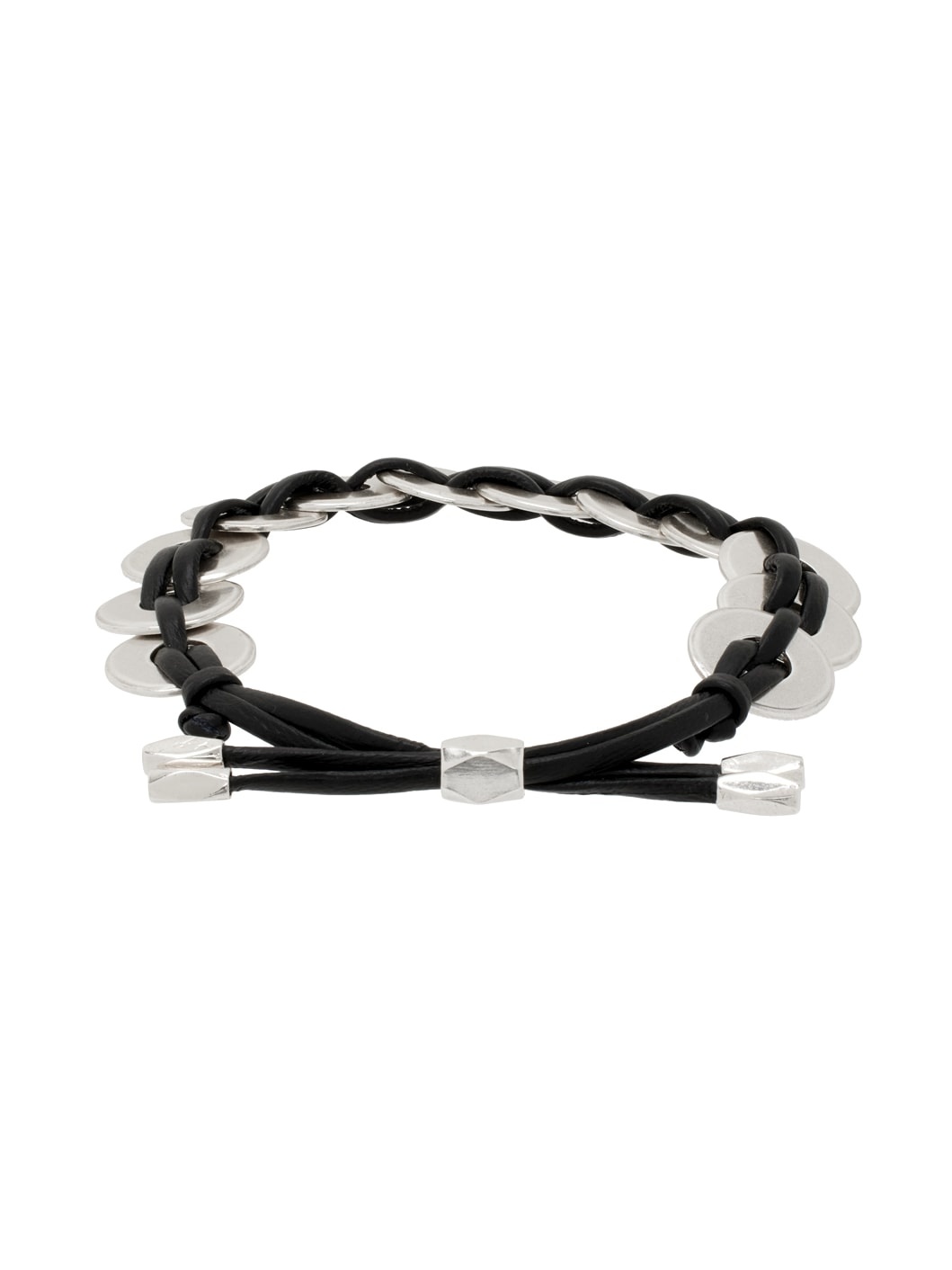 Black & Silver Leather Bracelet - 2