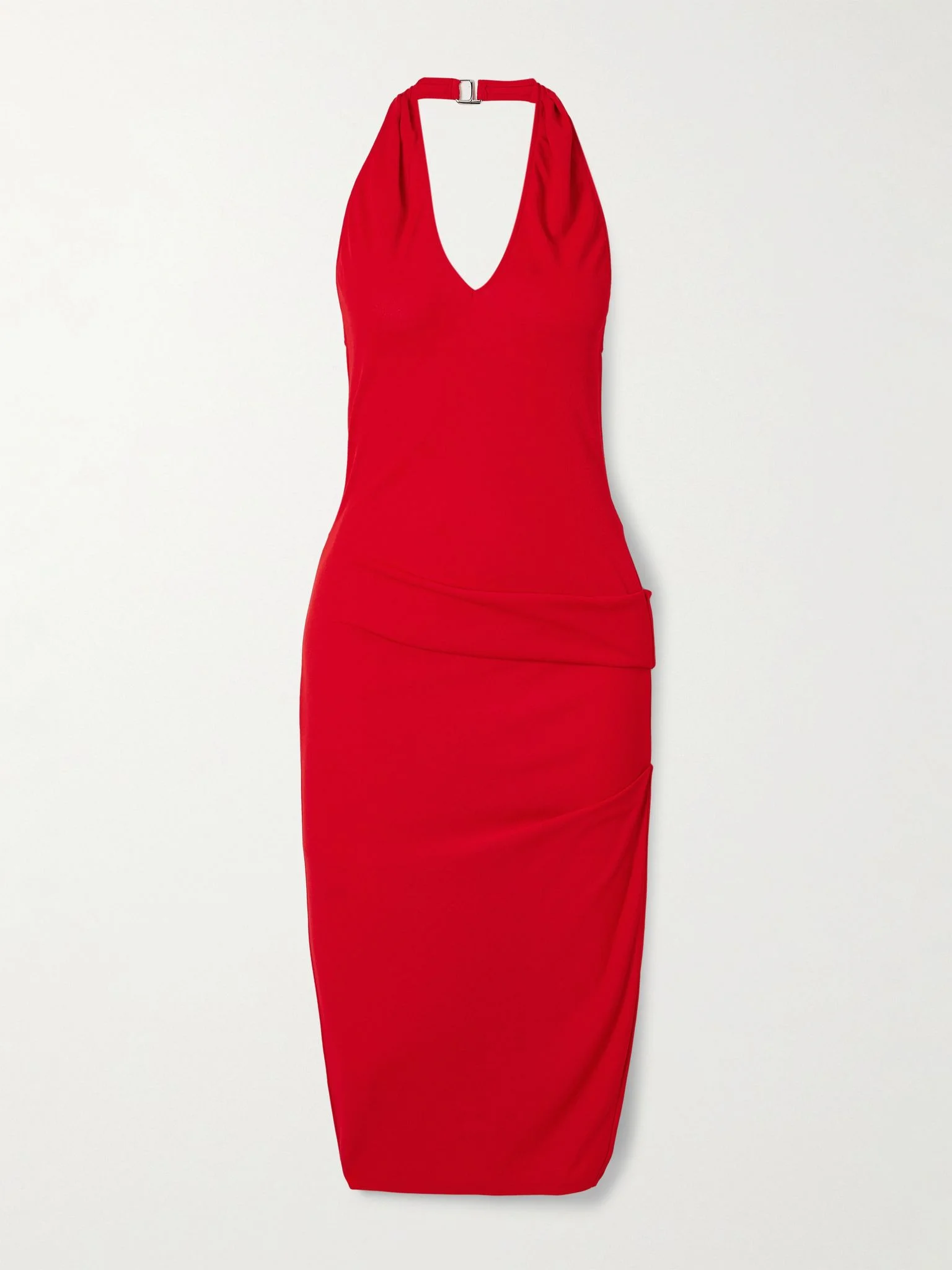 Pasadena gathered crepe halterneck midi dress Red - 1
