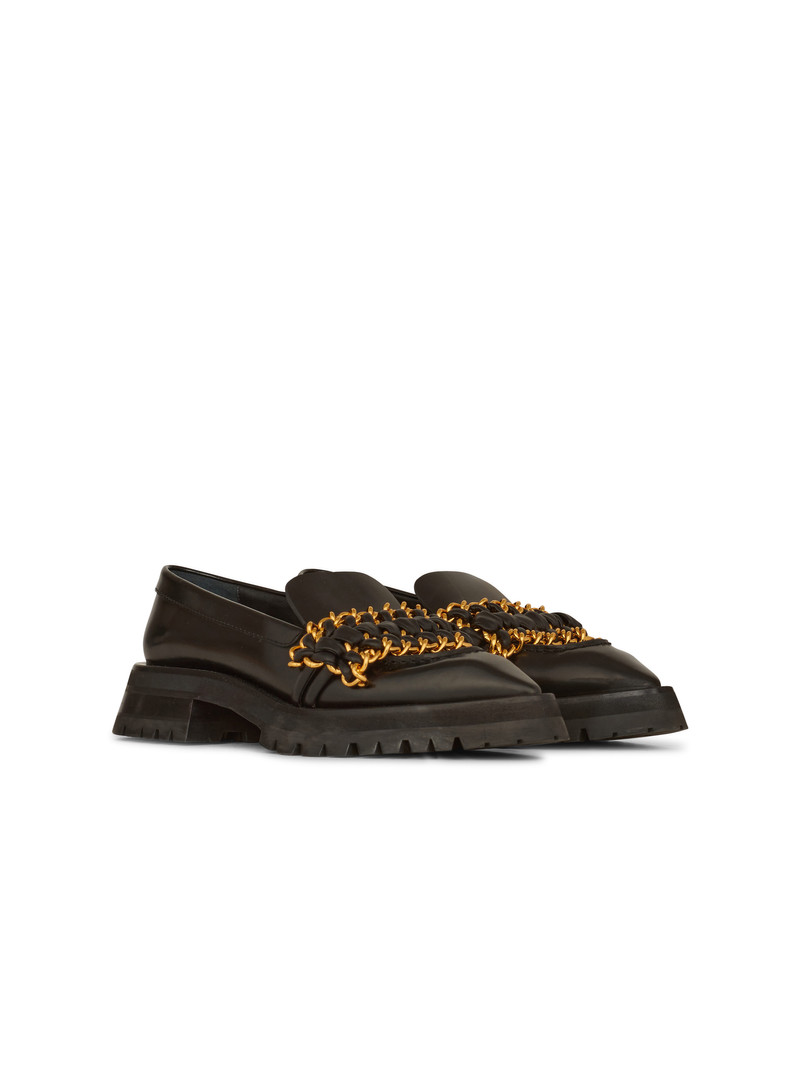 Leather Army loafers with chain 2