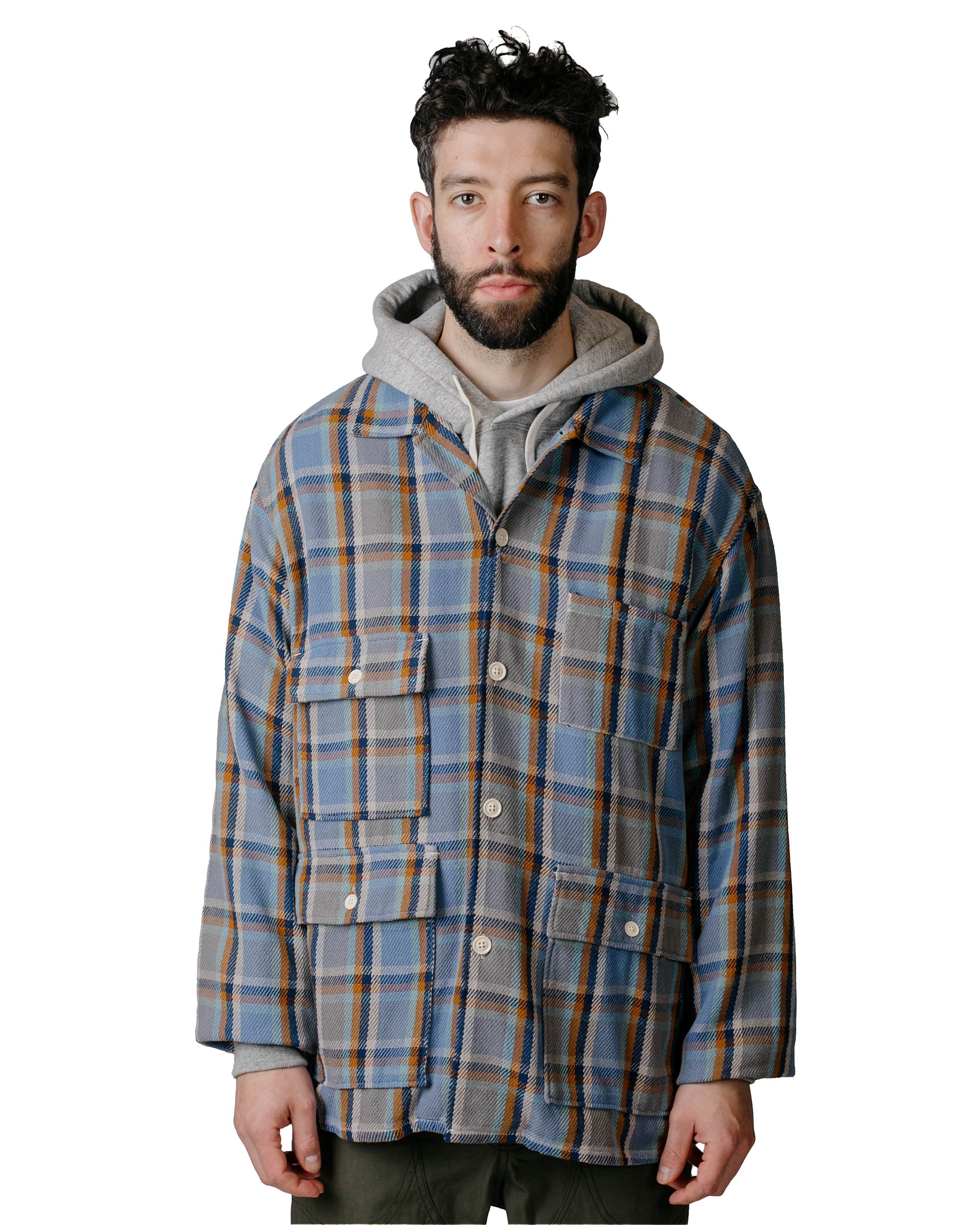BA Shirt Jacket Blue Cotton Heavy Twill Plaid - 2