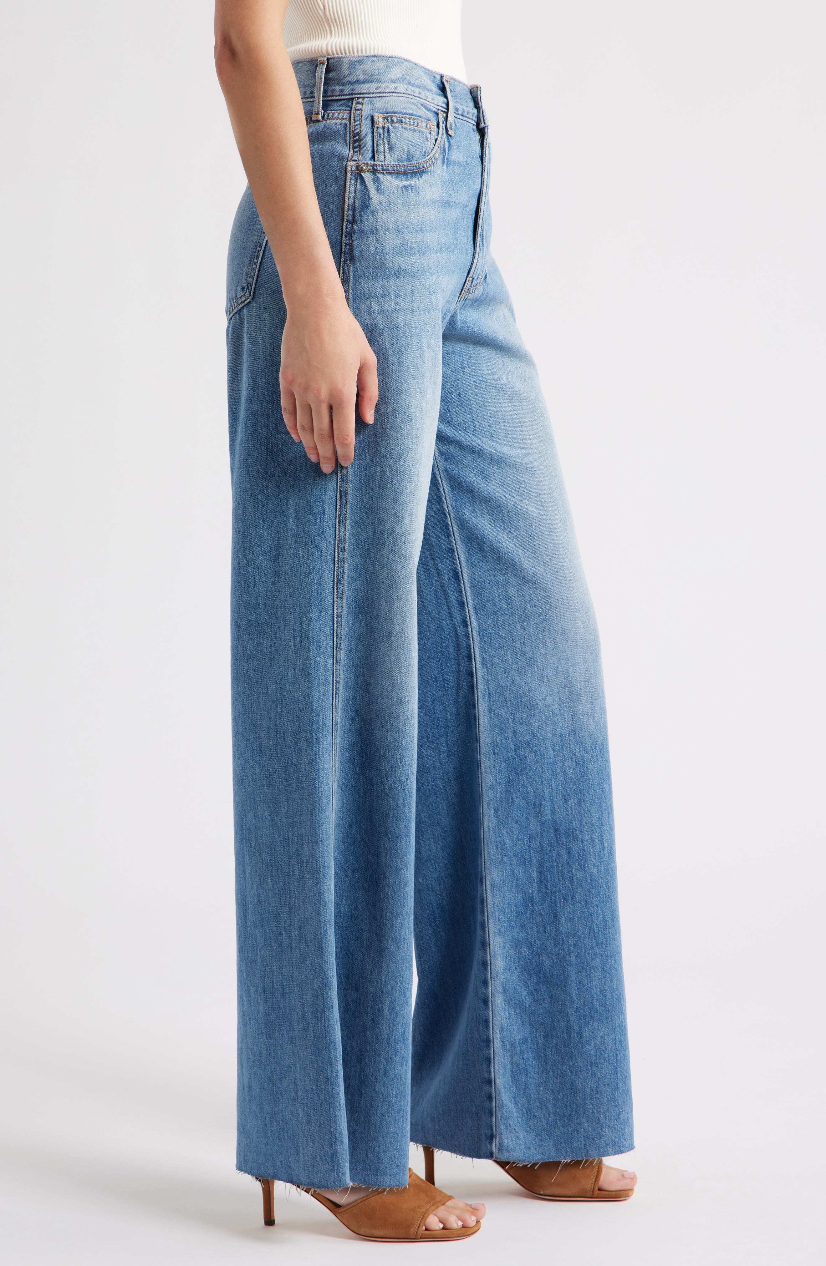 Veronica Beard Kasey Raw Hem Mid Rise Wide Leg Jeans in Dusted Glare at Nordstrom - 3