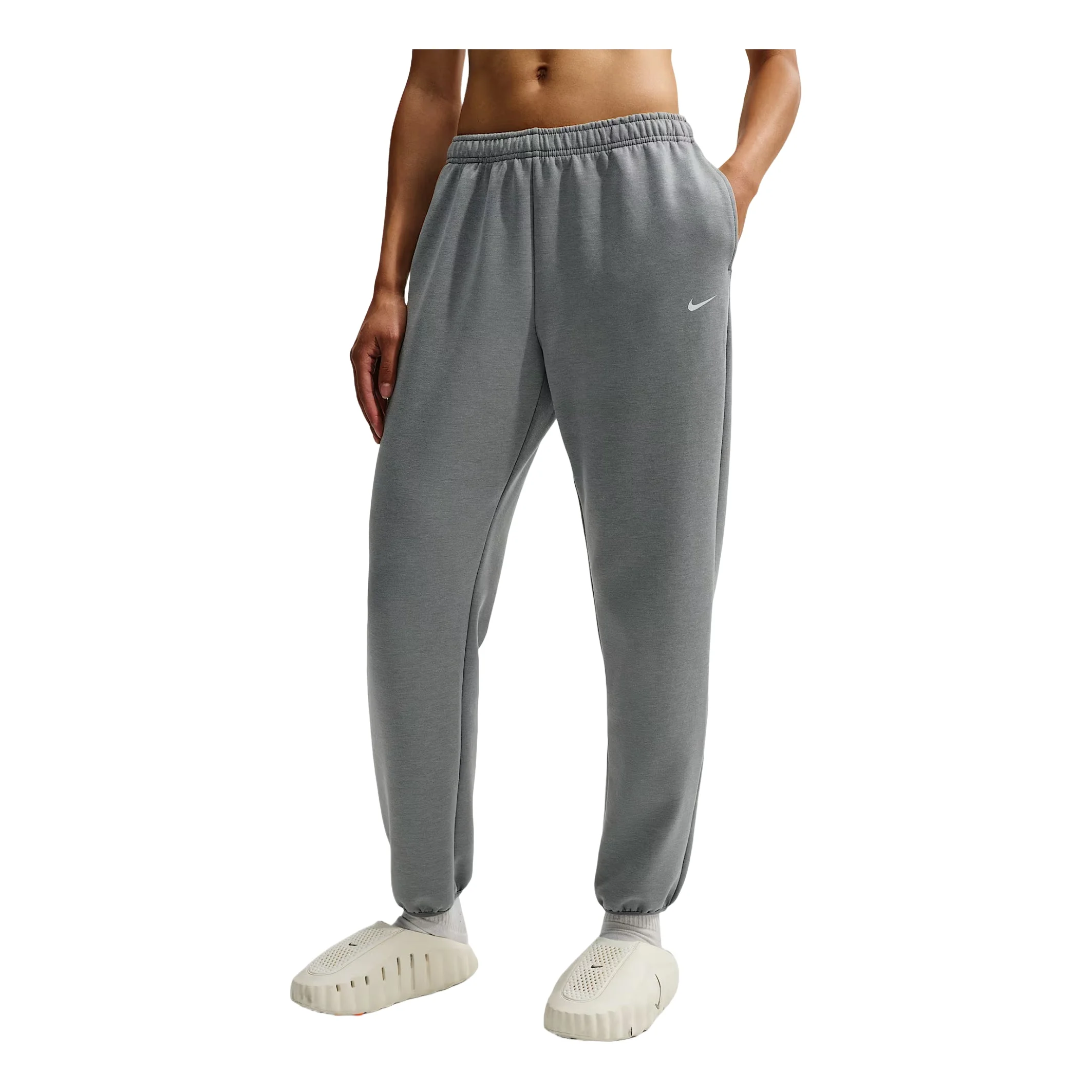 (WMNS) Nike Studio Fleece Sport Dri-FIT Mid-Rise Pants 'Smoke Grey Heather White' IO0435-084 - 1