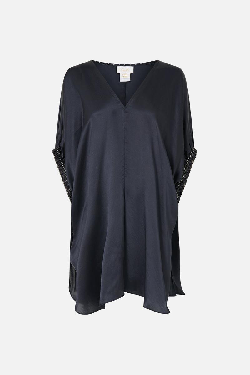 GATHERED CUFF V NECK TOP 1