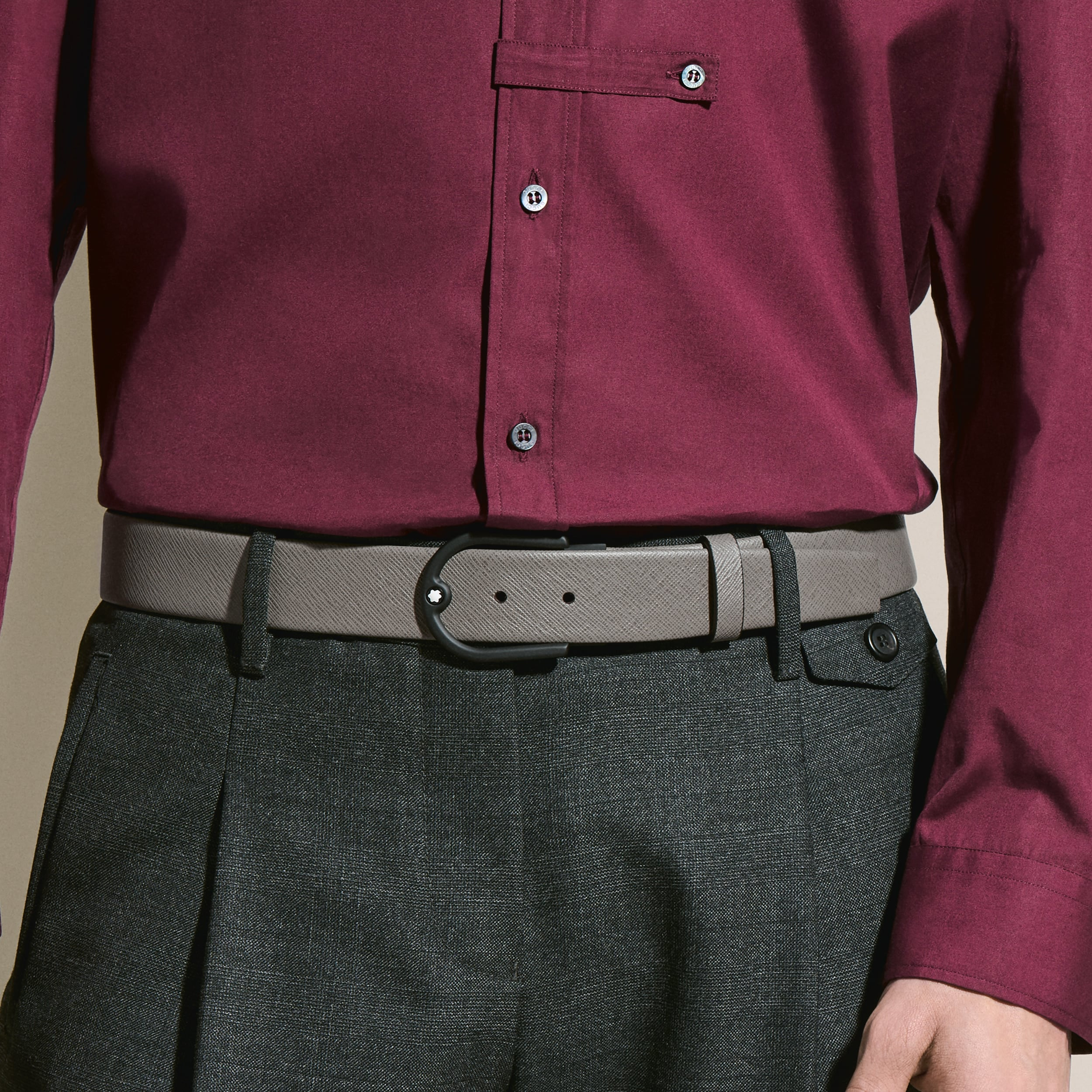 Horseshoe buckle medium grey 35mm leather belt - 2
