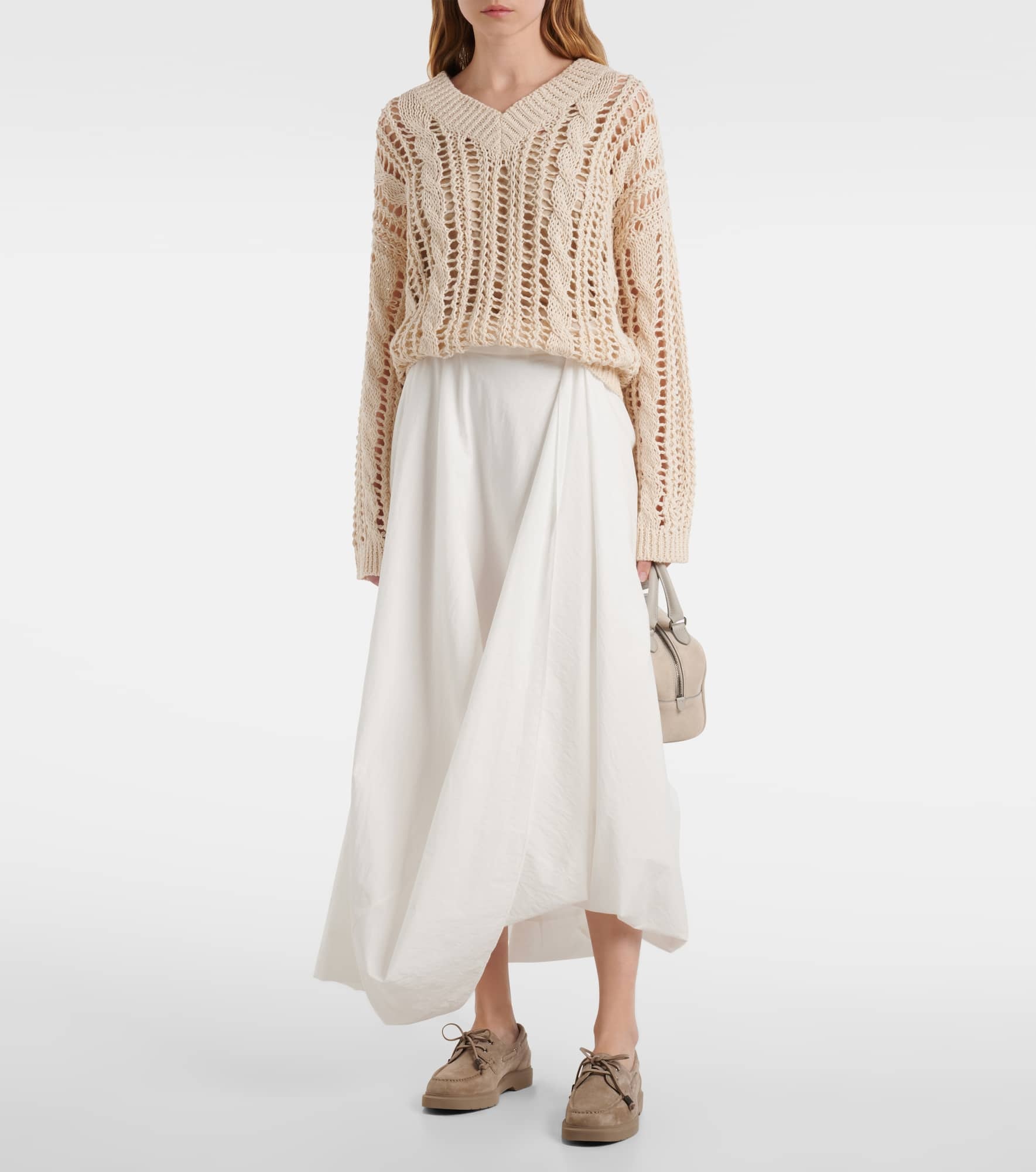 Brunello Cucinelli Techno cotton poplin bubble hem skirt