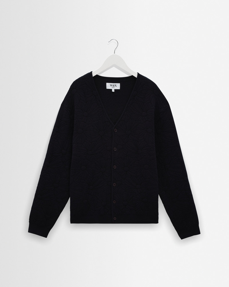Alban - Navy And Black Floral Jacquard Cardigan 1