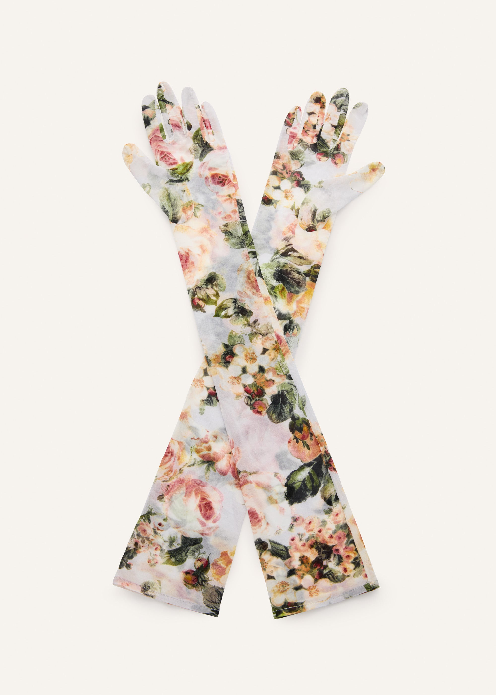 Cupro gloves in cream rose print - 2
