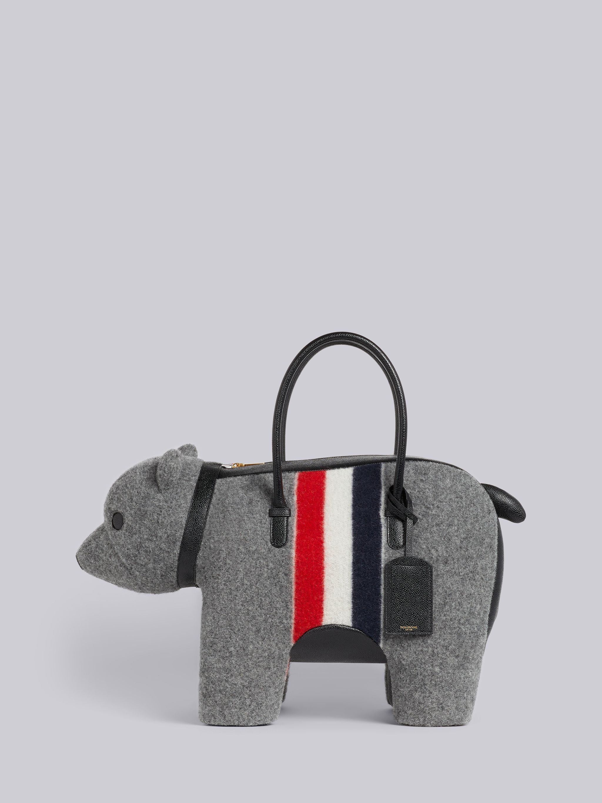 Medium Grey Boiled Wool Stripe Bear Bag - 1