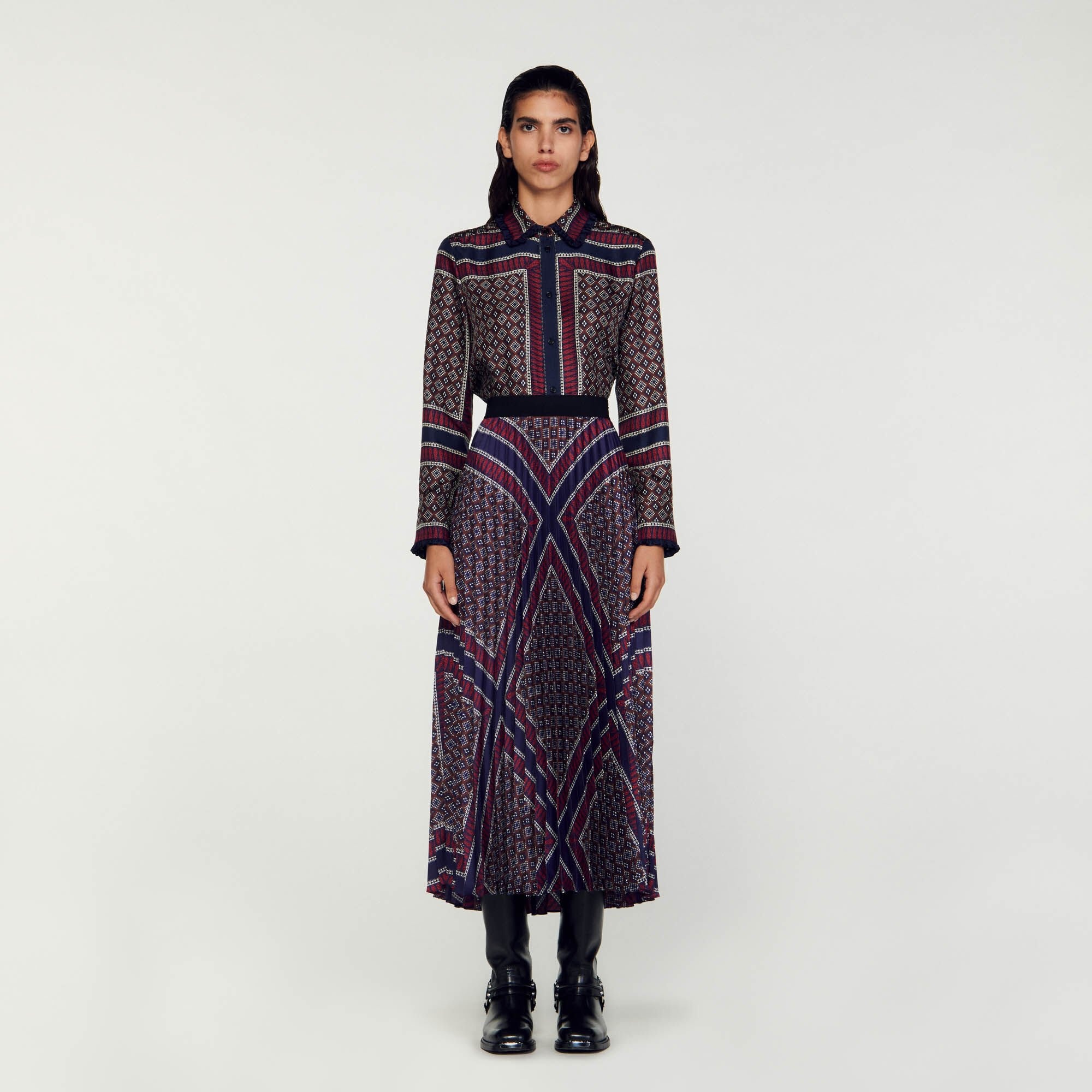 PRINTED PLEATED LONG SKIRT - 2
