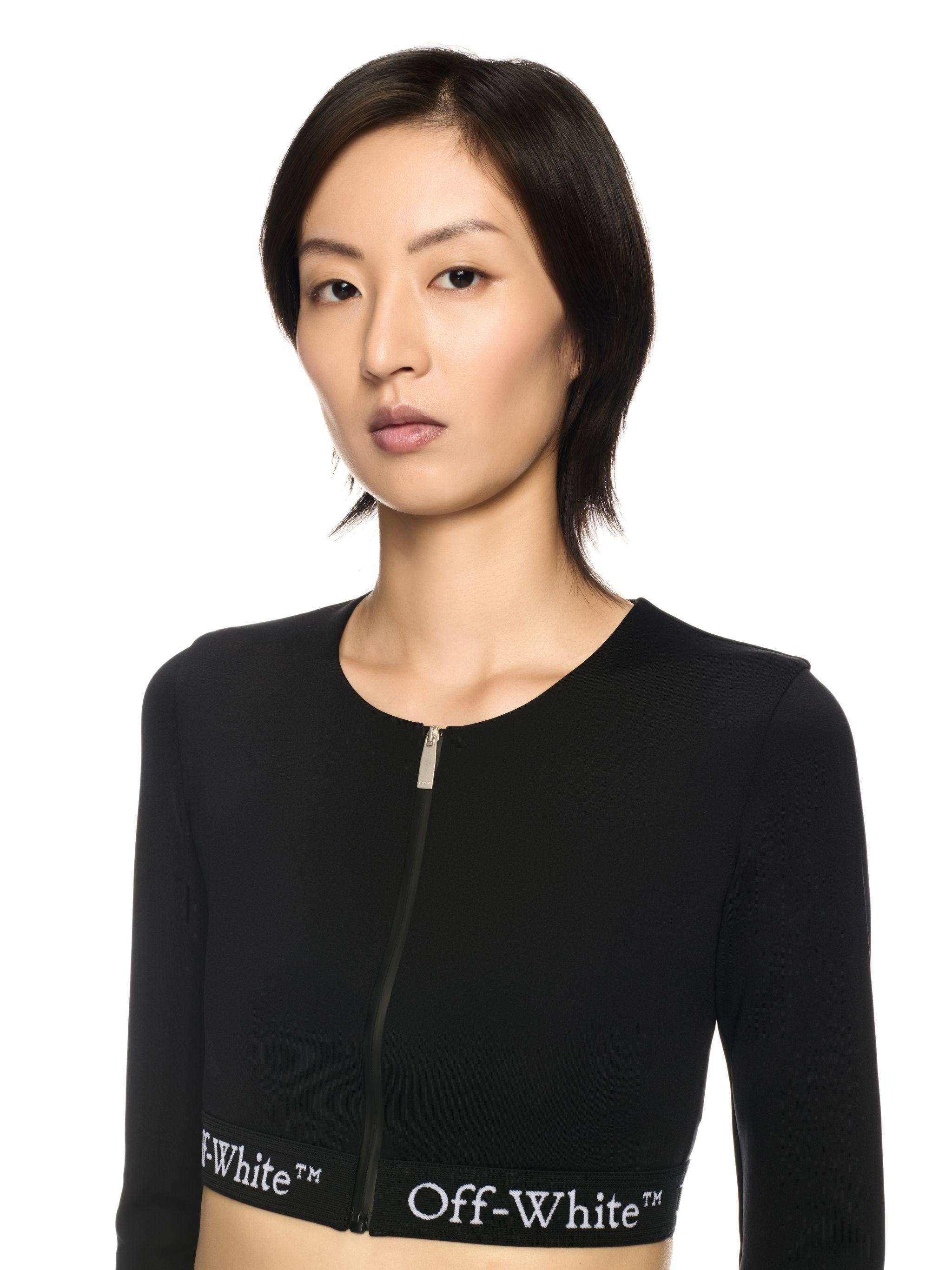 Black Logo Band Zip Crop Top - 5