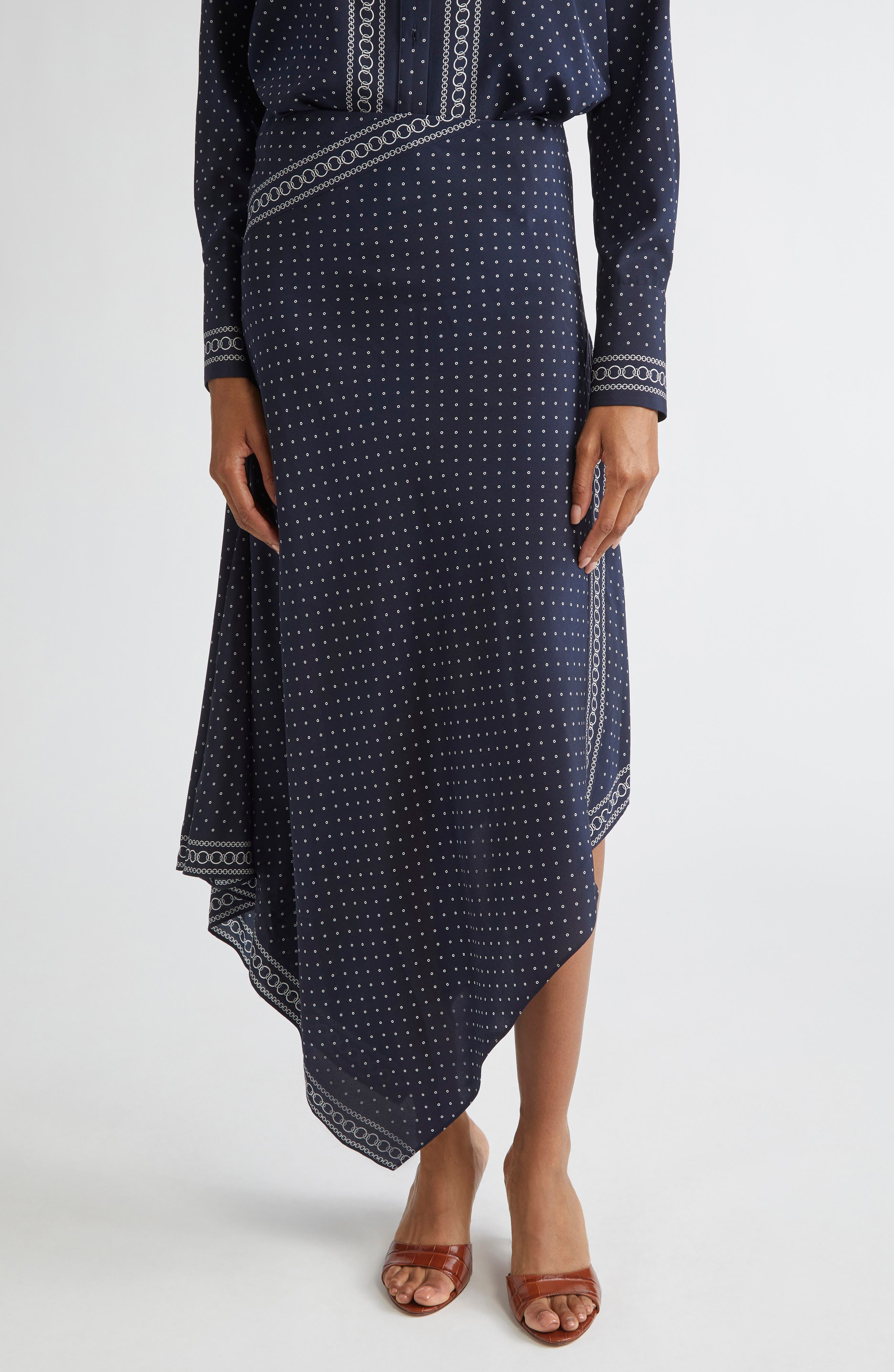 Veronica Beard Hartley Mixed Print Asymmetric Stretch Silk Skirt in Navy Multi at Nordstrom - 1