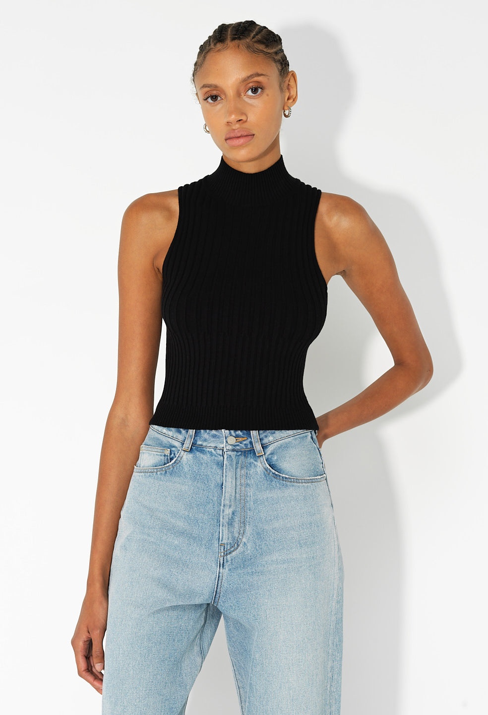 SILK COTTON RIB MOCK NECK TOP - 5