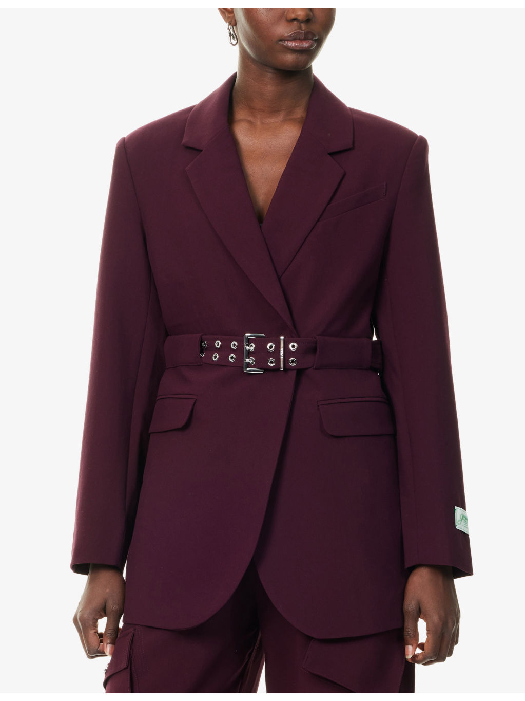 Notched-Lapel Eyelet Woven Blazer - 3