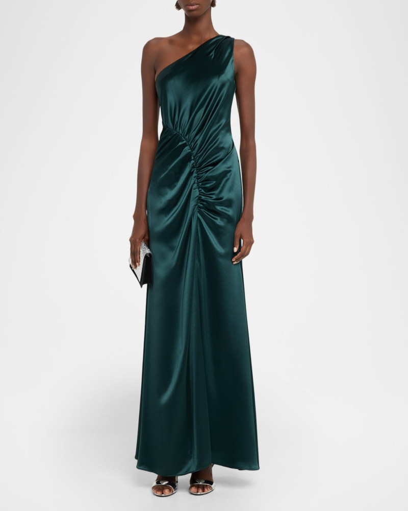 MILLY Whitney Hammered Satin One-Shoulder Gown outlook
