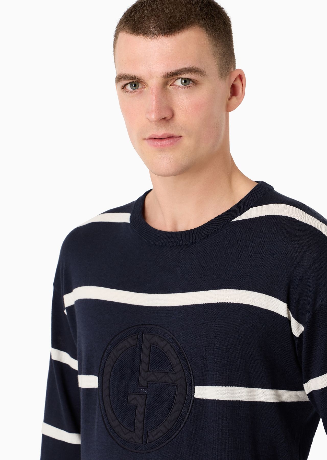 Striped crew-neck jumper in cotton and cashmere - 5