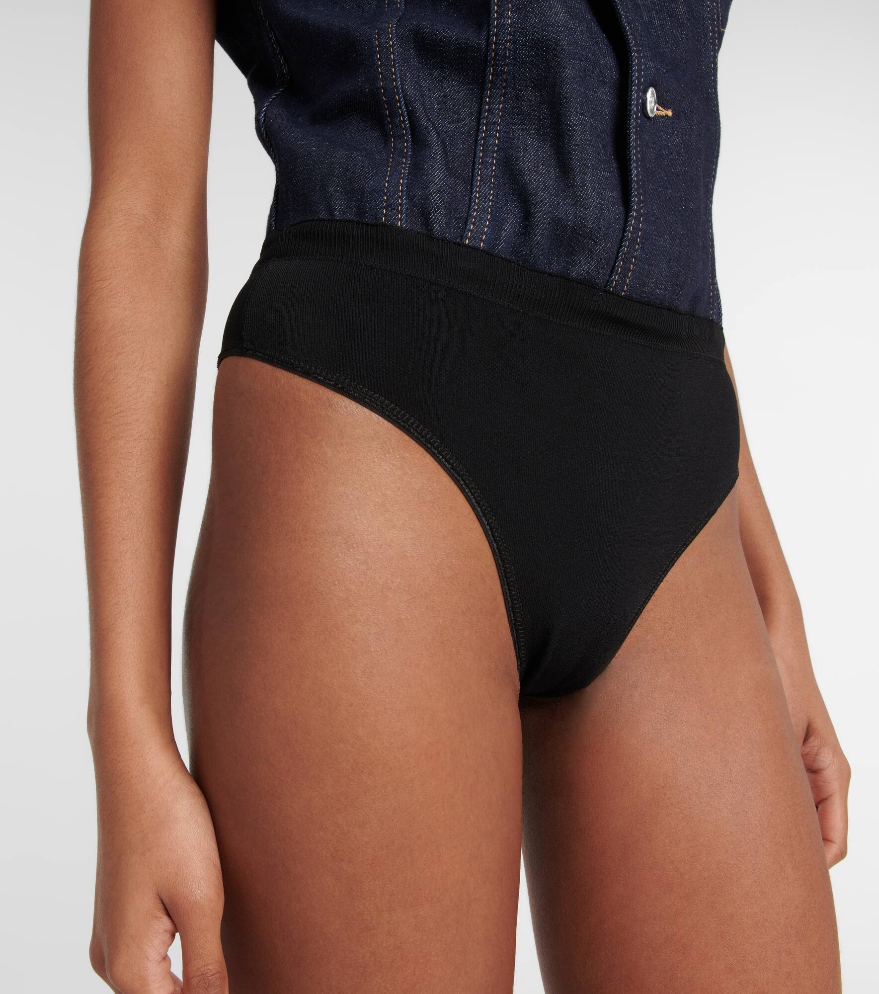 Denim cotton-blend bodysuit - 6