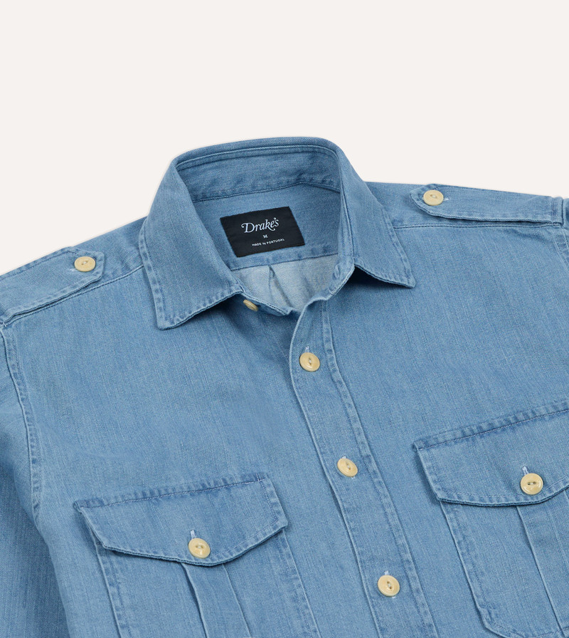 Bleach Wash Denim Military Shirt 3