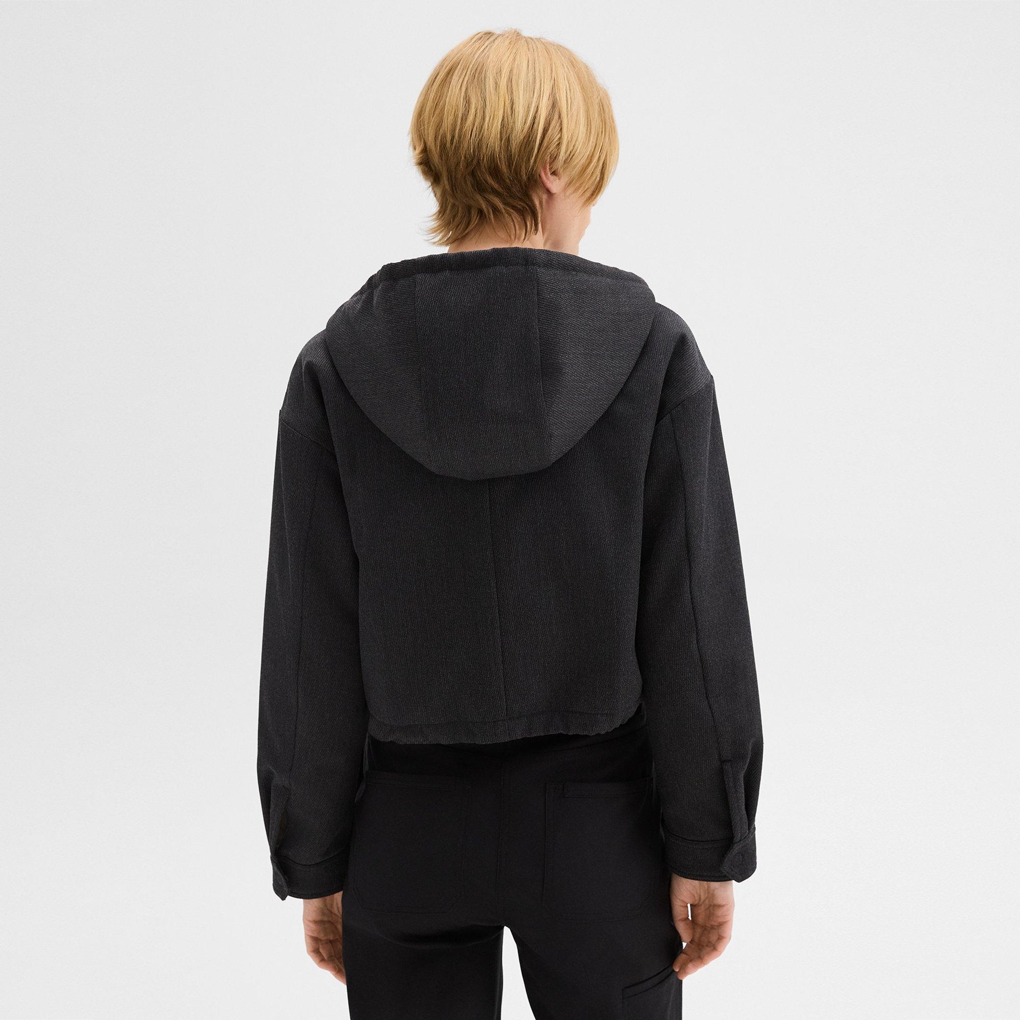 Cropped Zip-Up Hoodie in Wool-Blend Twill - 4