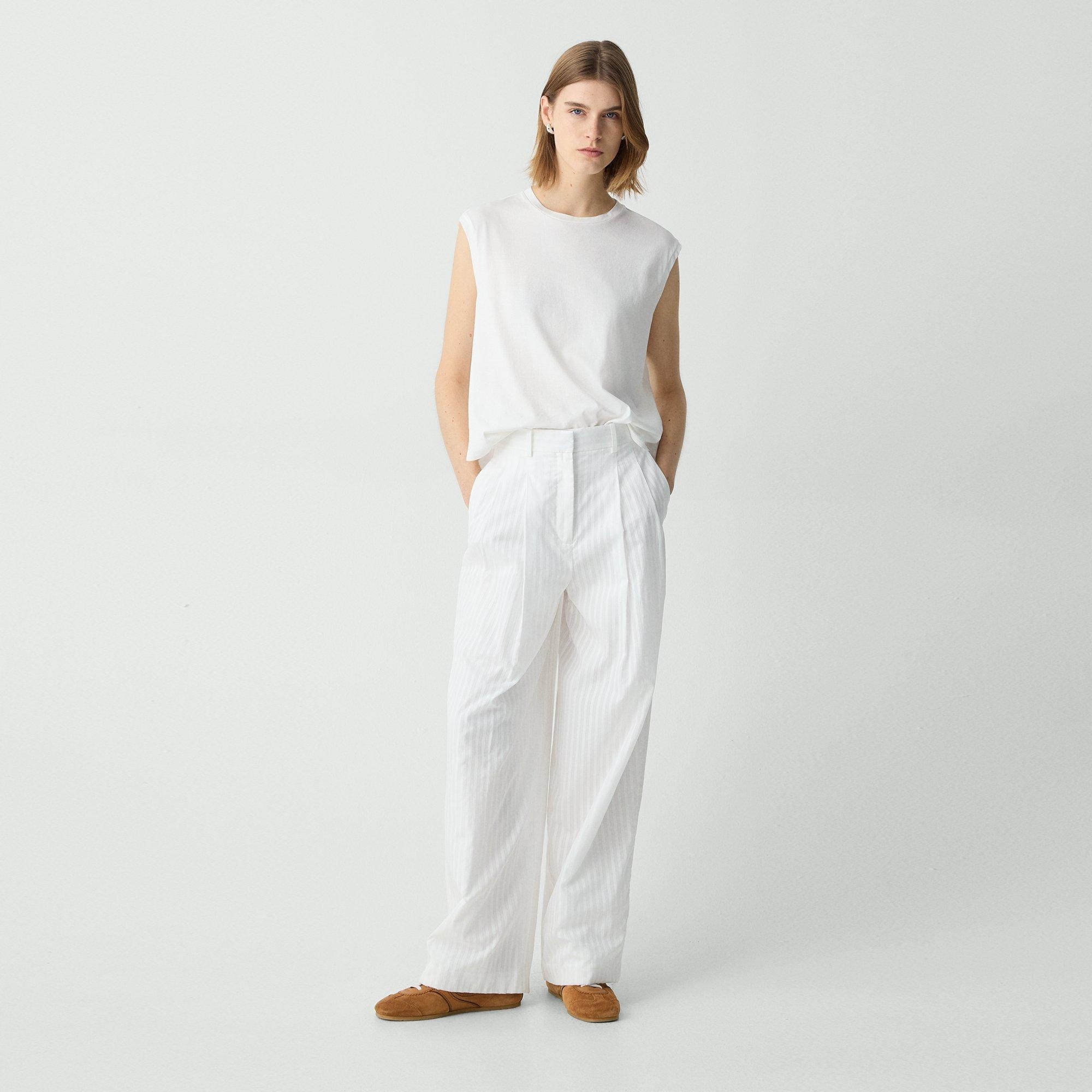 Double Pleat Pant in Linear Cotton - 2