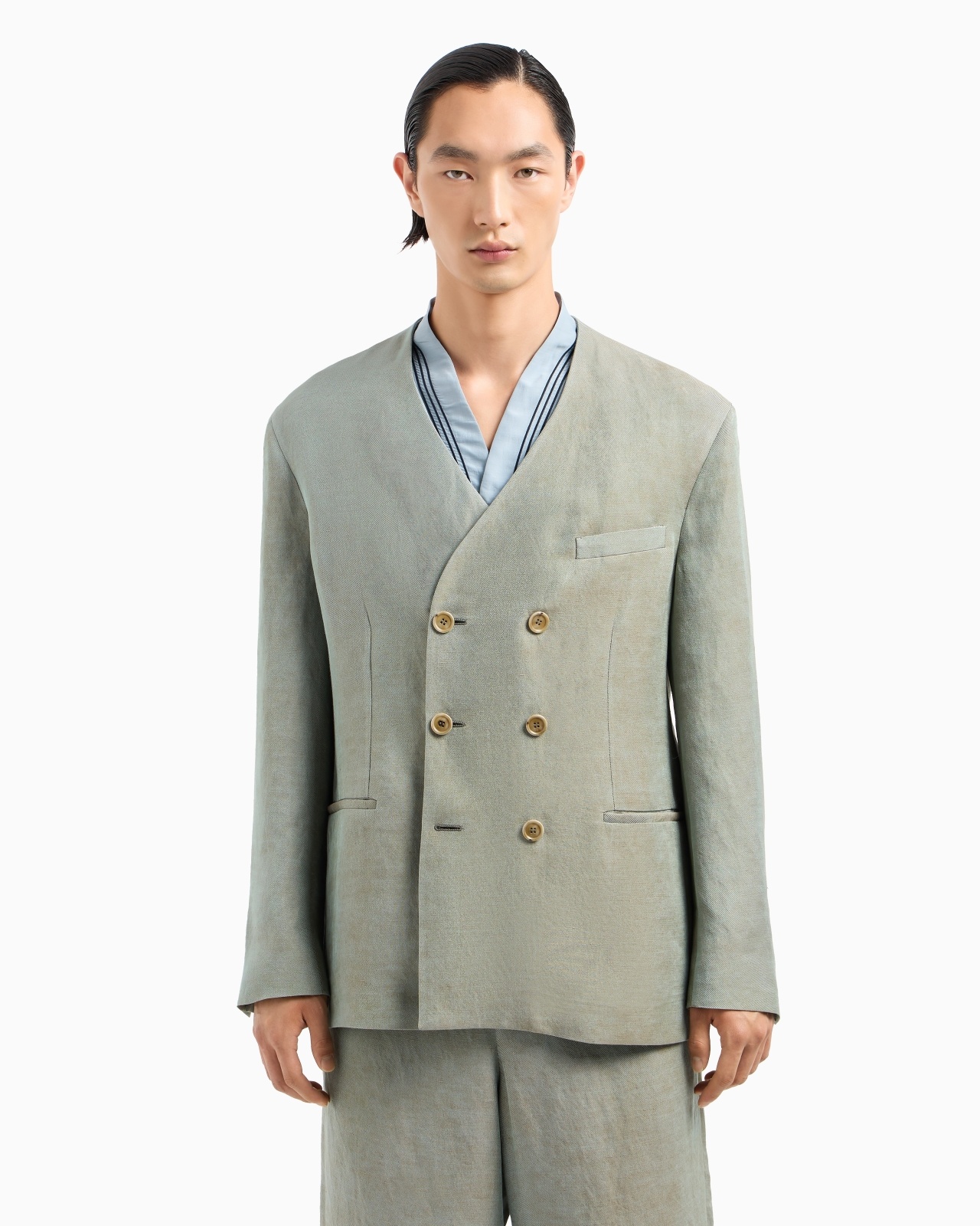 DOUBLE-BREASTED JACKET IN IRIDESCENT LINEN TWILL - 4