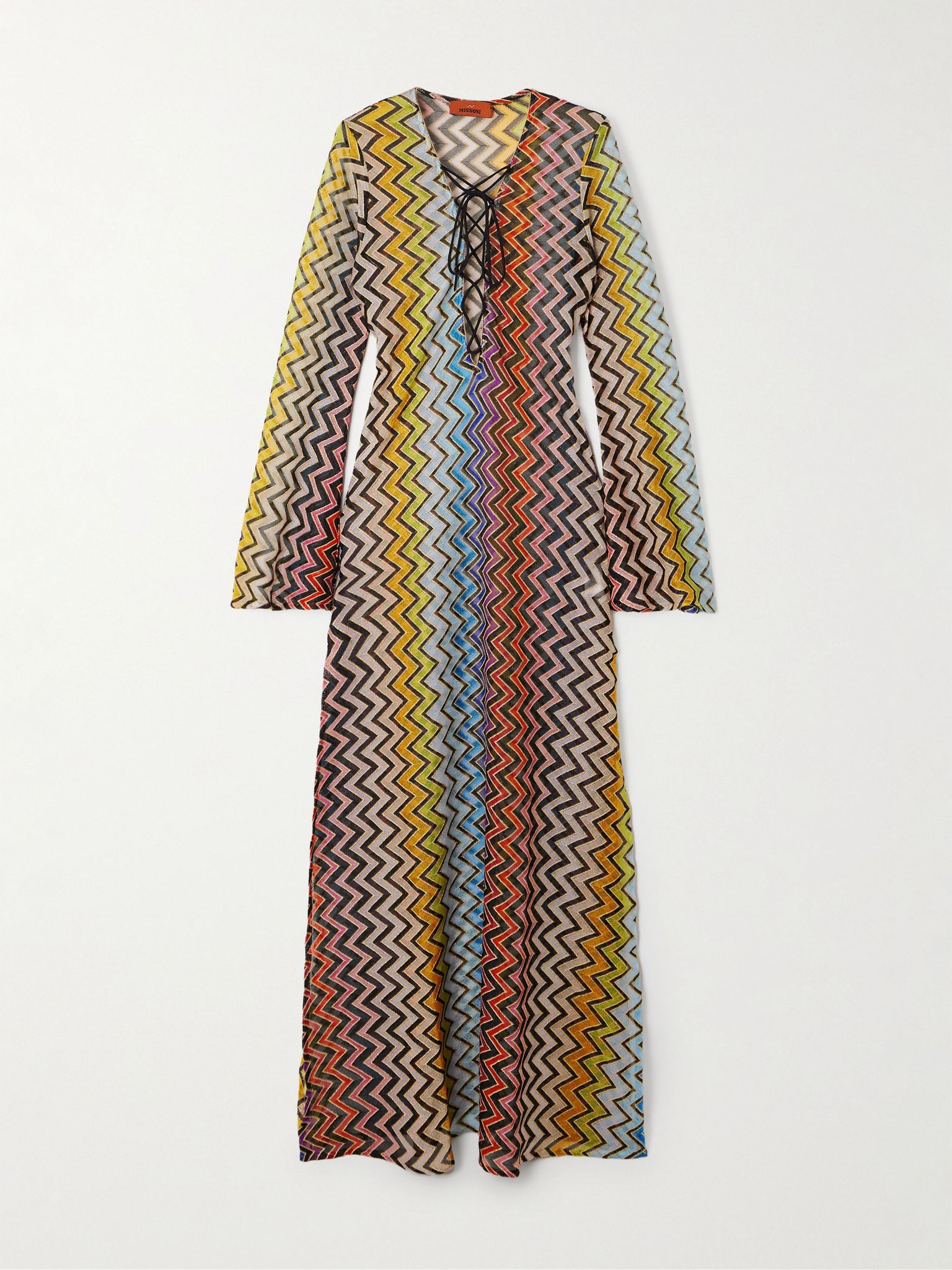 Striped metallic crochet-knit kaftan Multi - 1