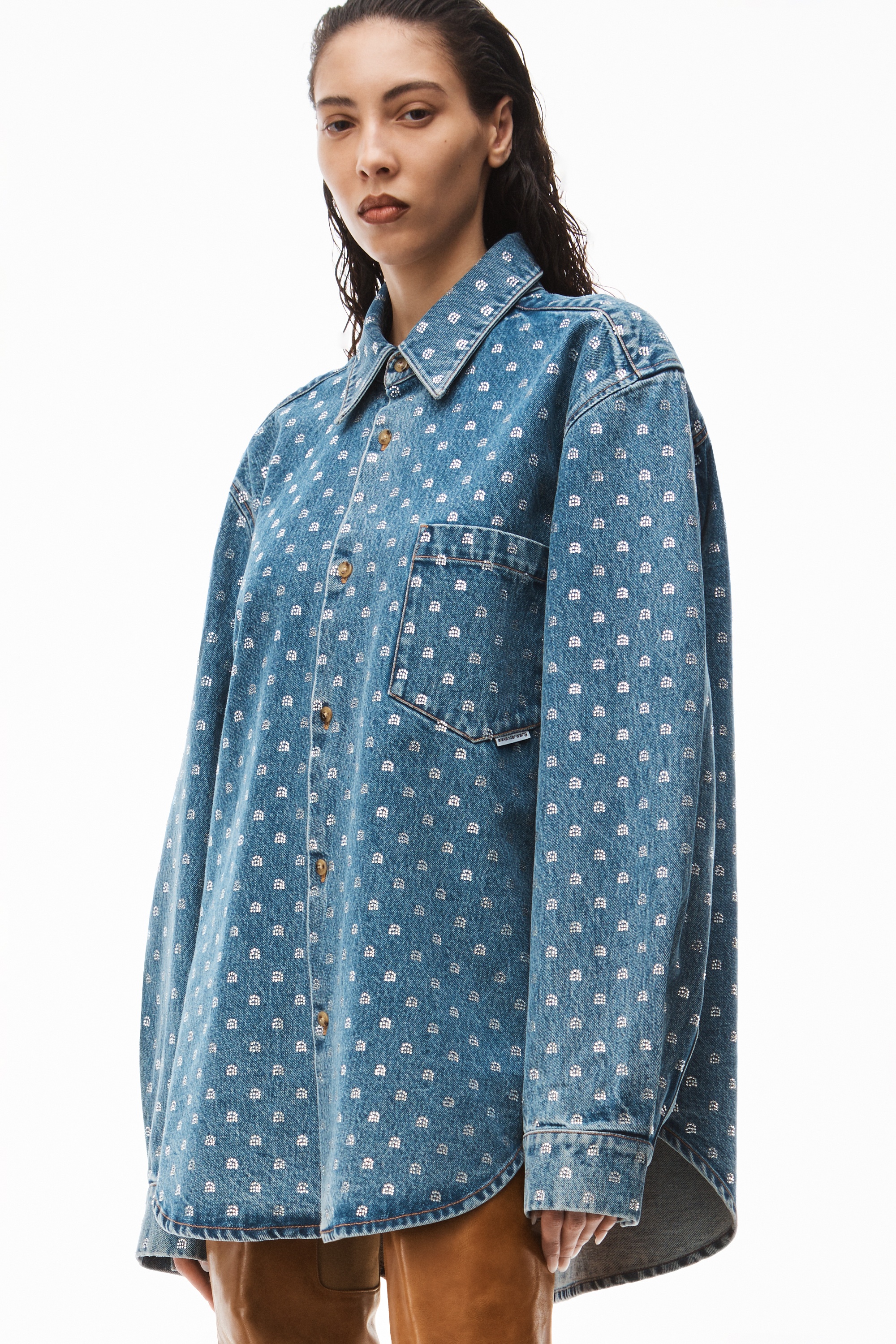 CRYSTAL A UNISEX OVERSIZED DENIM SHIRT - 3