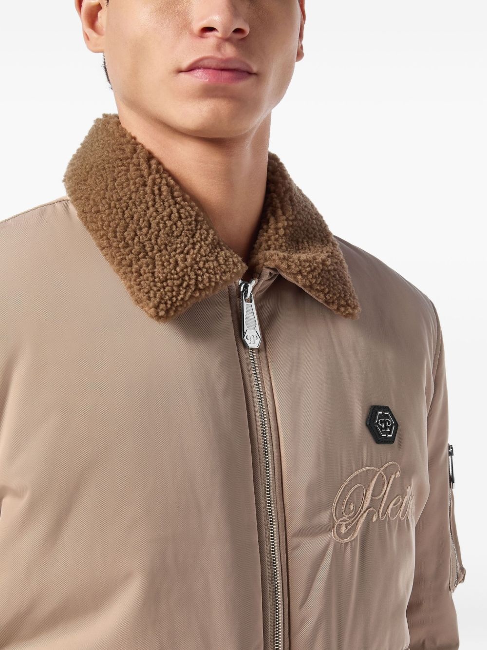 shearling-collar bomber jacket - 5