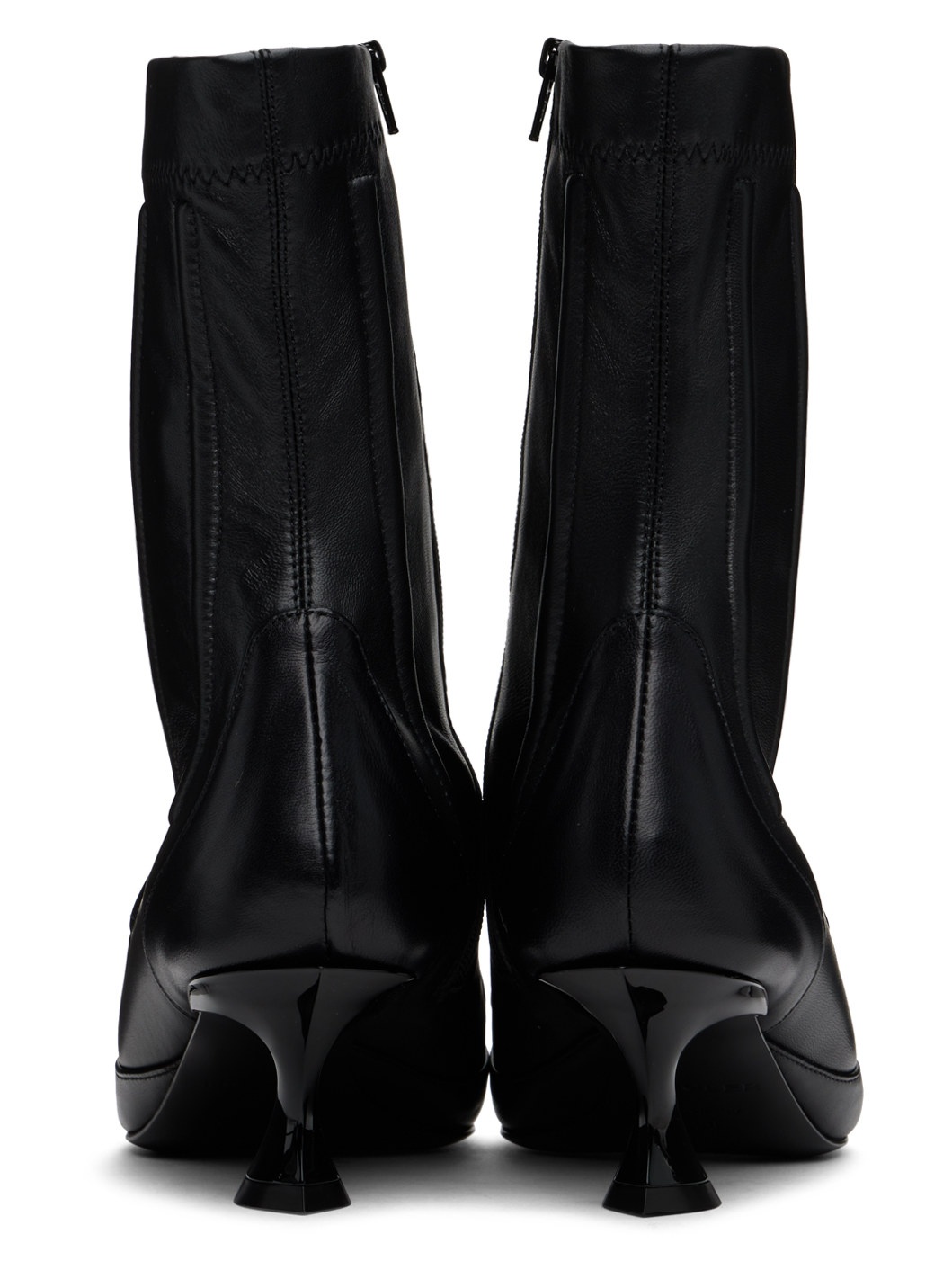 Black Boned Leather Fang 55 Ankle Boots - 2
