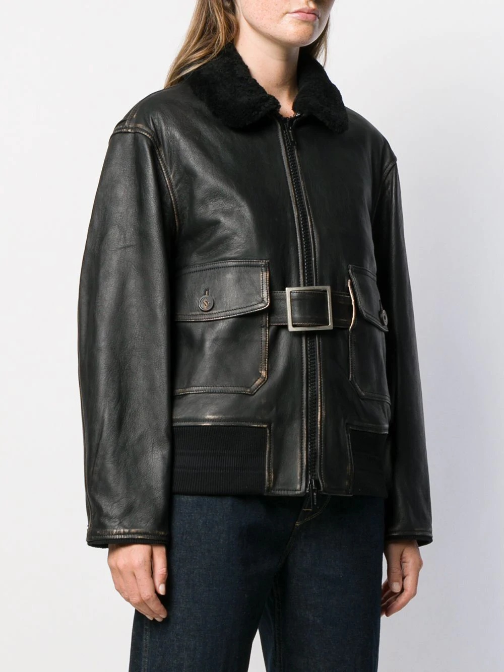 shearling collar belted jacket - 3