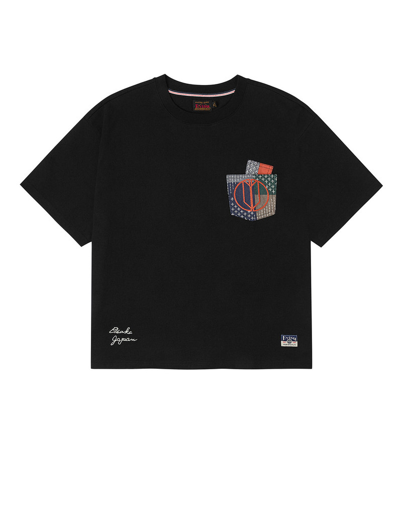 EVISU Multi-pocket Color Blocking Sashiko Loose Fit T-shirt outlook