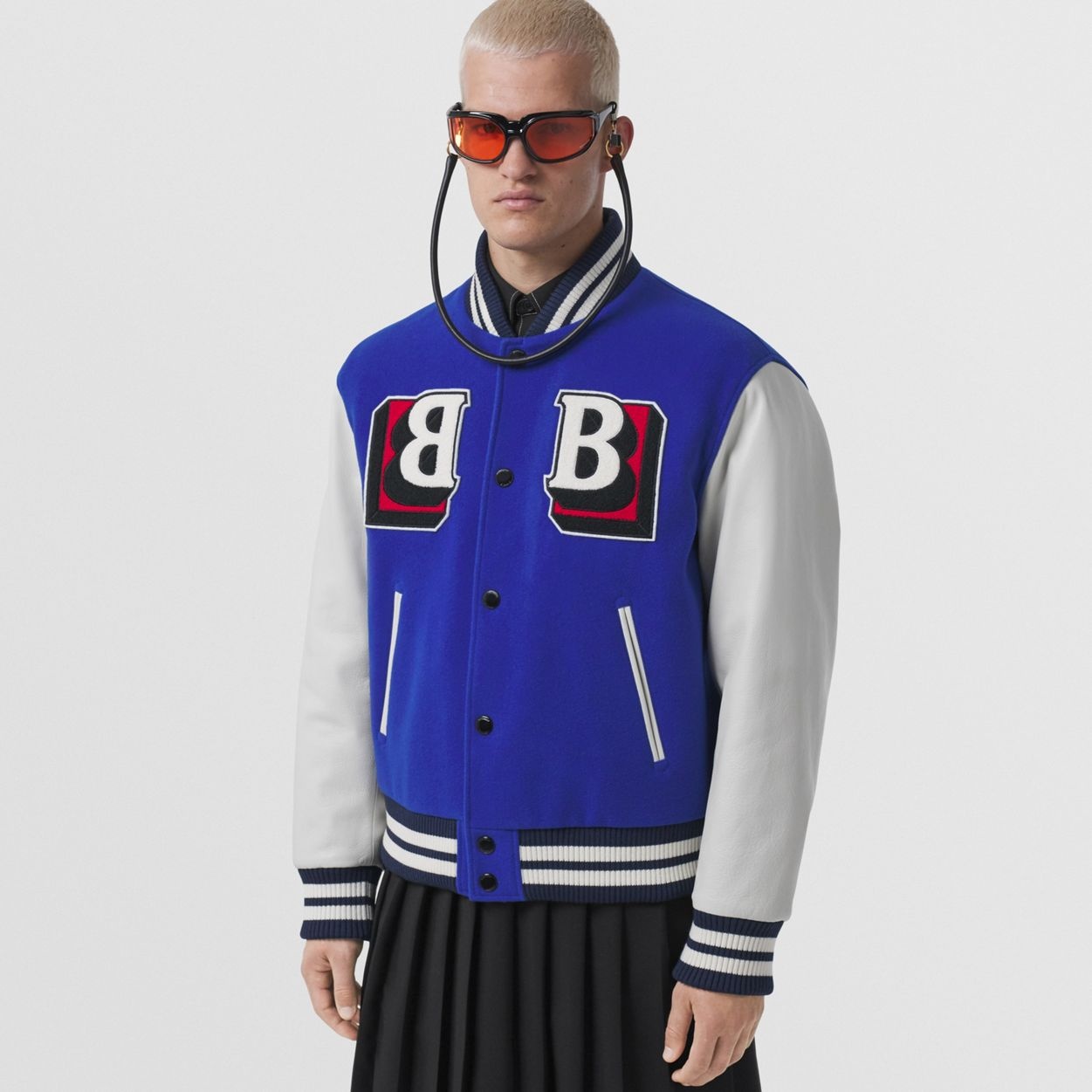 Letter Graphic Technical Wool and Leather Bomber Jacket - 6