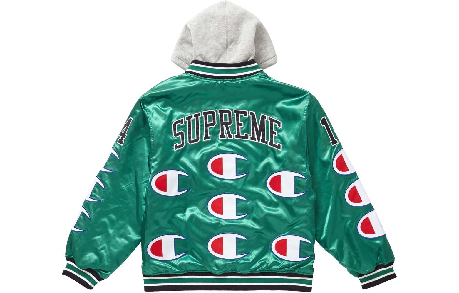 Supreme Champion Hooded Satin Varsity Jacket 'Kelly Green' SUP-FW18-556 - 2