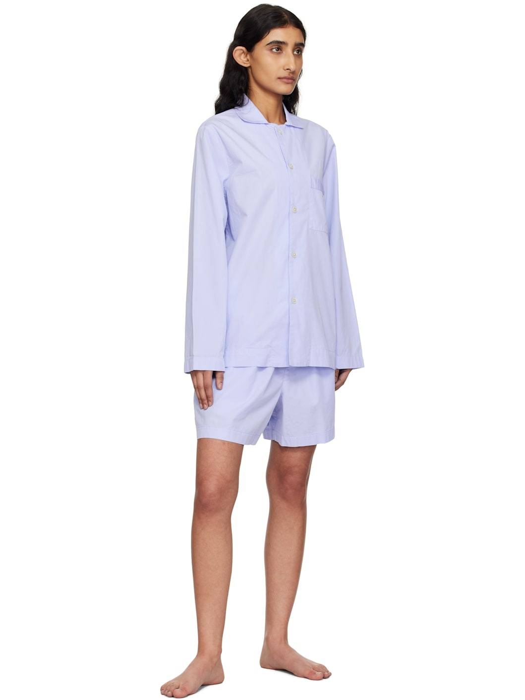Blue Poplin Long-Sleeved Pyjama Shirt - 4
