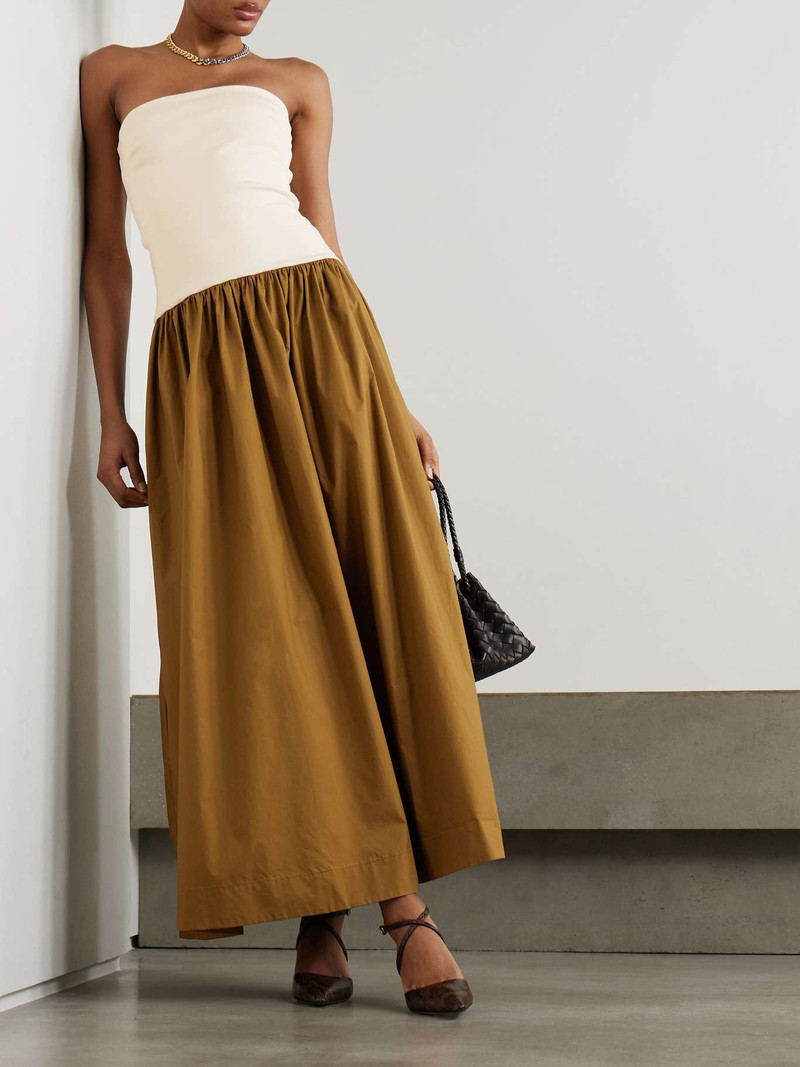 ESSE Studios Duo strapless stretch-knit and organic cotton-poplin maxi dress Brown outlook